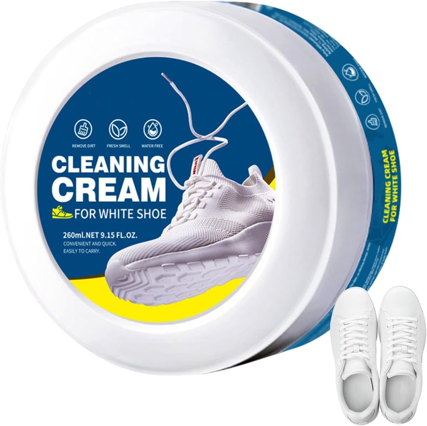 JICOOT White Shoe Cleaning Cream Kit - Stain Remover & Whitening Formula for Sneakers, Leather Shoes | No-Wash Cleaning with Sponge | Perfect for Daily Shoe Care, Travel & Sports Gear Maintenance
