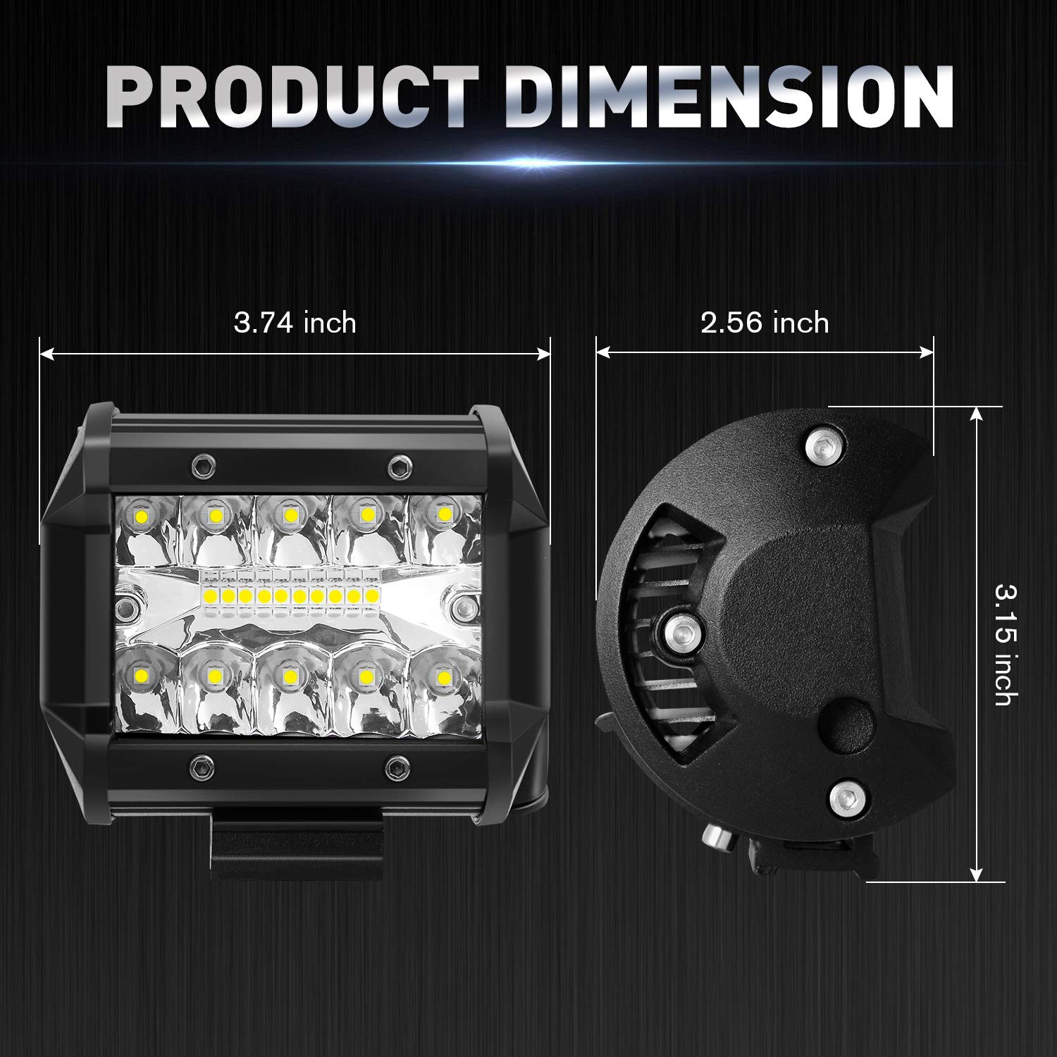 AAIWA 4 Inch 120W LED Light Pods - 12,000LM Spot Flood Combo Off-Road Lights, Triple Row LED Work Lights for Trucks, ATV, UTV, SUV & Boats (2-Pack) - Perfect for Night Driving, Off-Roading & Marine Applications