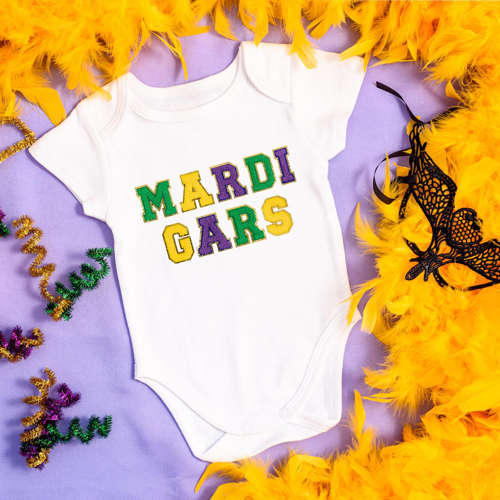 27PCS Mardi Gras Chenille Letter Iron-On & Sew-On Patches 2.1 Inch, Embroidered Applique Patches for Clothing, Bags, Hats, Jackets - Perfect for DIY Crafts, Costume Design, and Festival Decorations (Mardi Gras Party Supplies)
