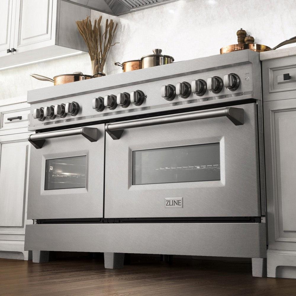 ZLINE 60-Inch 7.4 cu. ft. Dual Fuel Range with 9-Burner Gas Cooktop & 2 Electric Convection Ovens - Satin Stainless Steel (RAS-SN-60) | Professional Kitchen Appliance for Home Chefs & Cooking Enthusiasts