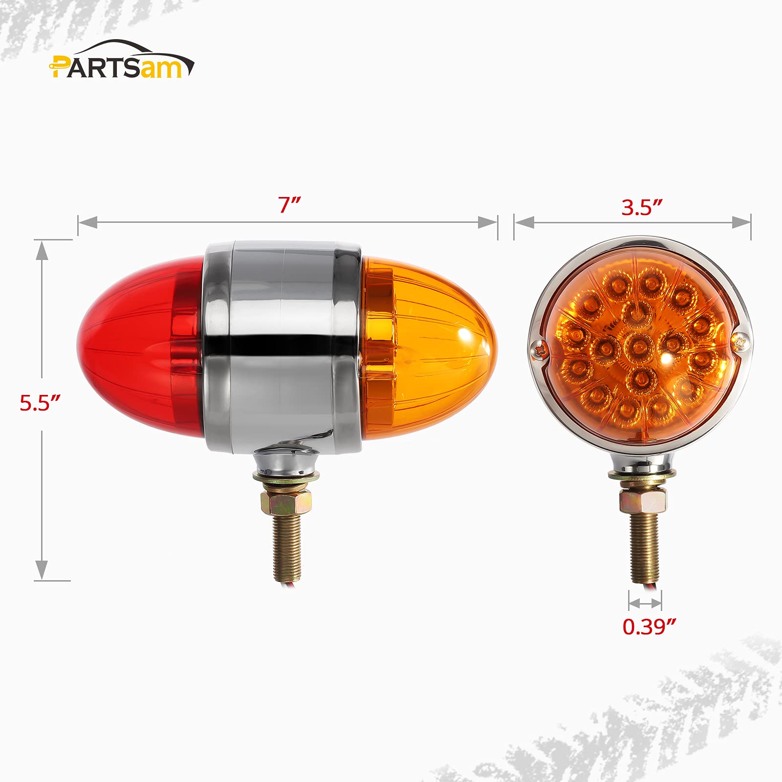 Partsam 2Pcs Amber/Red 17 LED Dual Revolution Watermelon Lights for Semi Truck - Chrome Double Face Auxiliary Turn Signal Lights Replacement for Freightliner, Kenworth & Peterbilt Trucks | Heavy Duty Truck Lighting for Enhanced Road Safety & Visibility