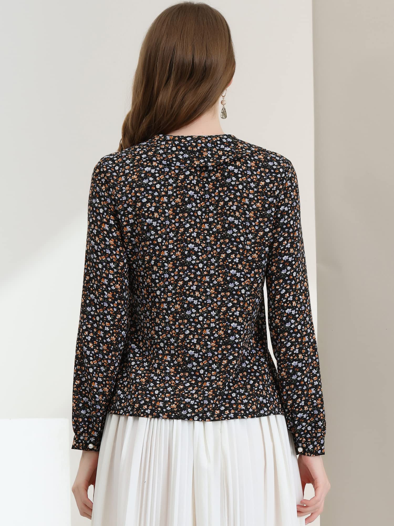 Allegra K Women's Floral Print Peter Pan Collar Casual Button Down Shirt - Perfect for Office Wear, Spring Outfits & Everyday Fashion