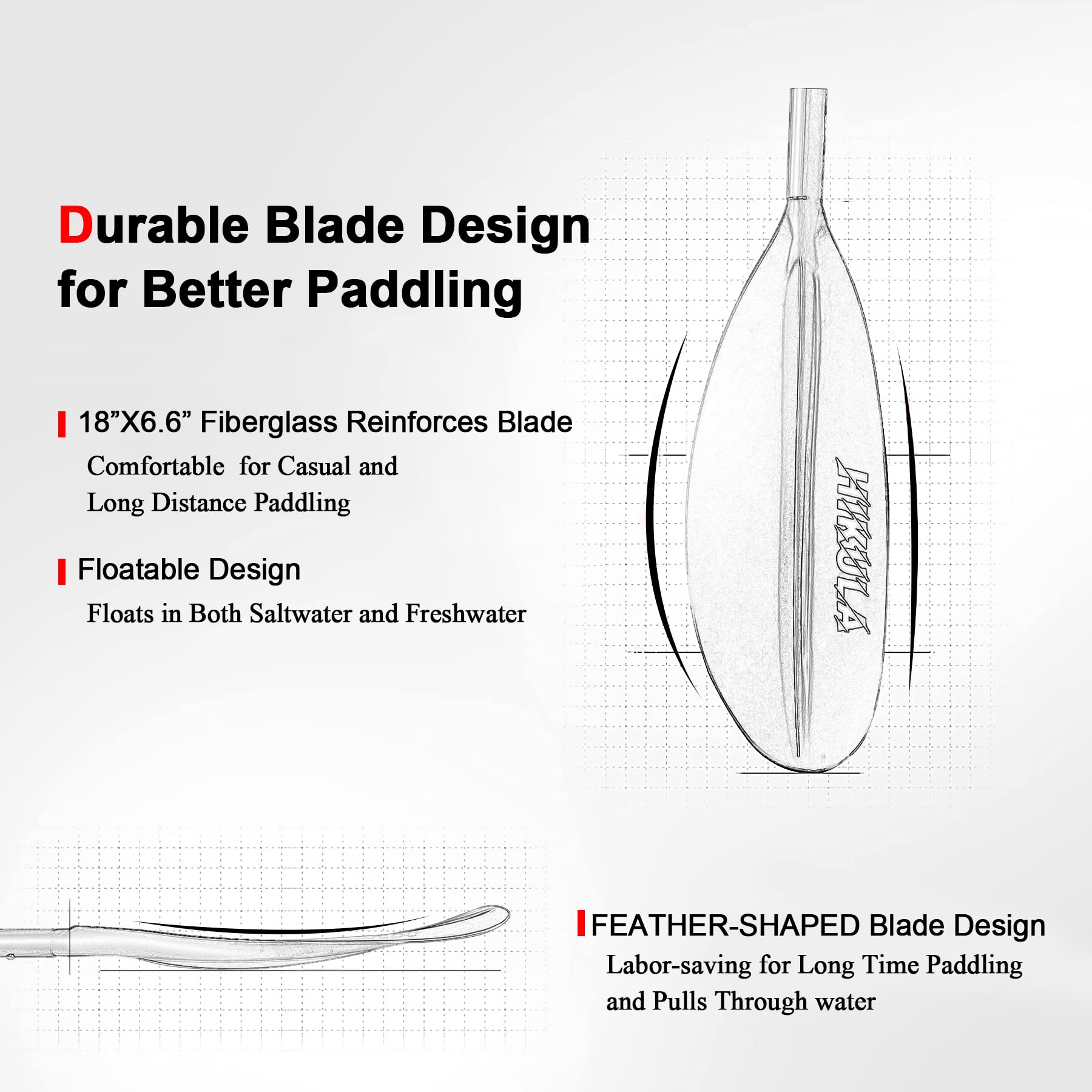 Premium 4-Piece Kayak Paddle - Lightweight Aluminum Shaft & Floating PP Blades (86.6in/220cm & 90.5in/230cm) - Ideal for Touring, Fishing & Recreational Kayaking