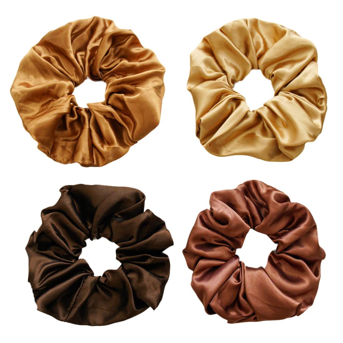 Extra Large Satin Scrunchies for Thick Hair - XL Silk Oversized Hair Ties for Women & Girls (Coffee) - Perfect for Long Hair, Ponytails & Bun Hairstyles