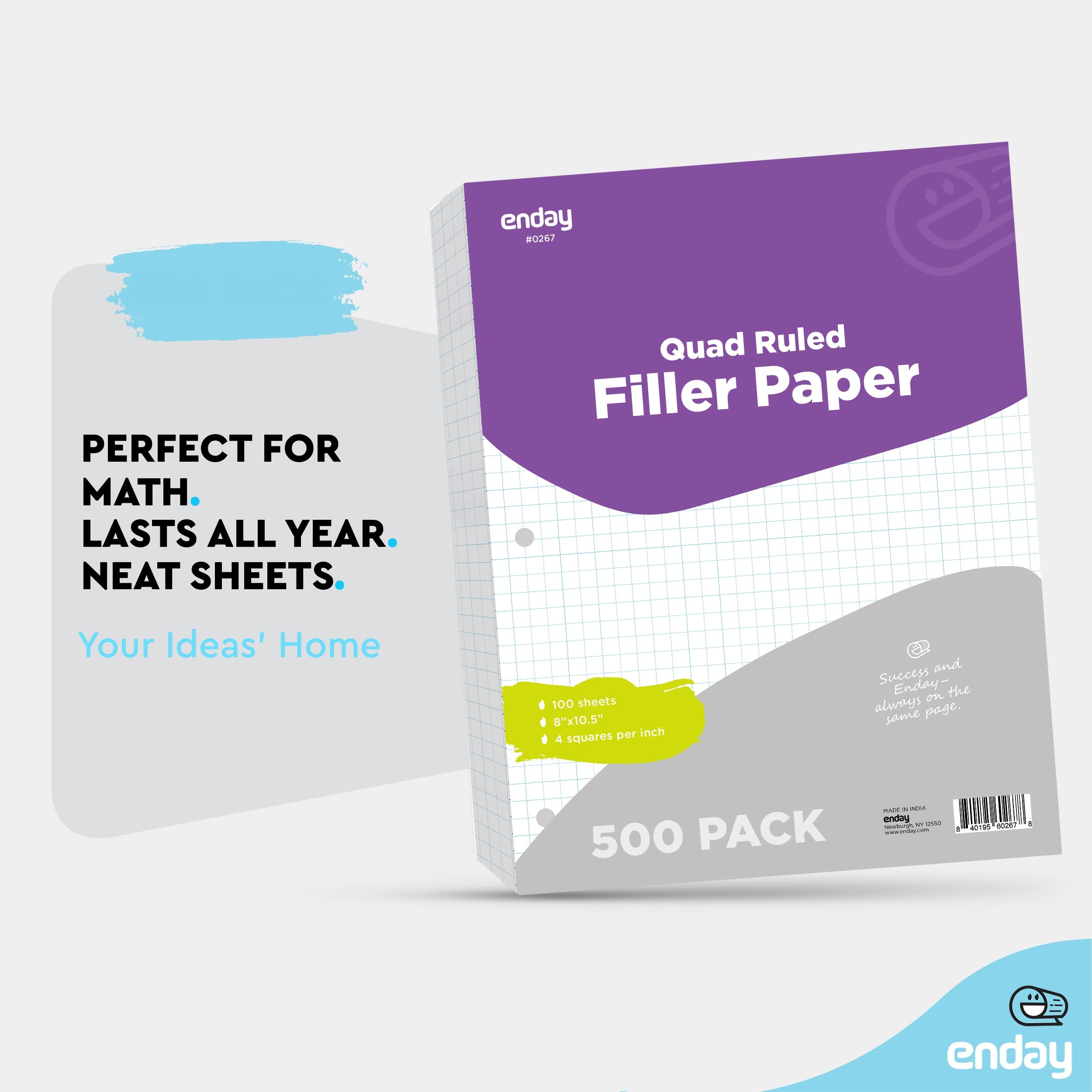 Enday Bulk Graph Paper - 1000 Sheets, Quad Ruled 10.5