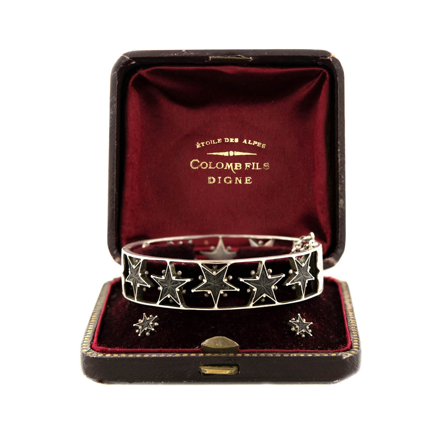 Victorian French Sterling Silver Fossil Bangle & Earring Set with Original Box | ANTOINE COLOMB | Elegant Jewelry Gift for Women, Vintage Style Accessories for Parties & Special Occasions