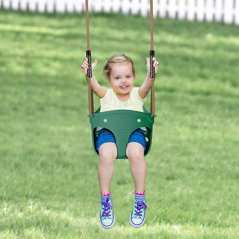 Dolibest High Back Full Bucket Swing Seats for Toddlers - Adjustable Rope with 4 Locking Carabiners, 600LB Capacity - Cute Elephant Design (2 Pack) | Perfect for Backyard Playsets, Daycare Centers & Outdoor Play Areas