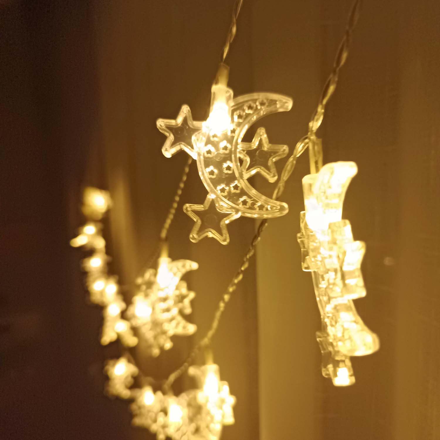 20 LED Ramadan Eid Mubarak Decorations - Star & Moon Battery Operated String Lights for Ramadan Kareem, Islamic Holidays, Wedding & Party Decor - Perfect for Home, Mosque, and Outdoor Celebrations