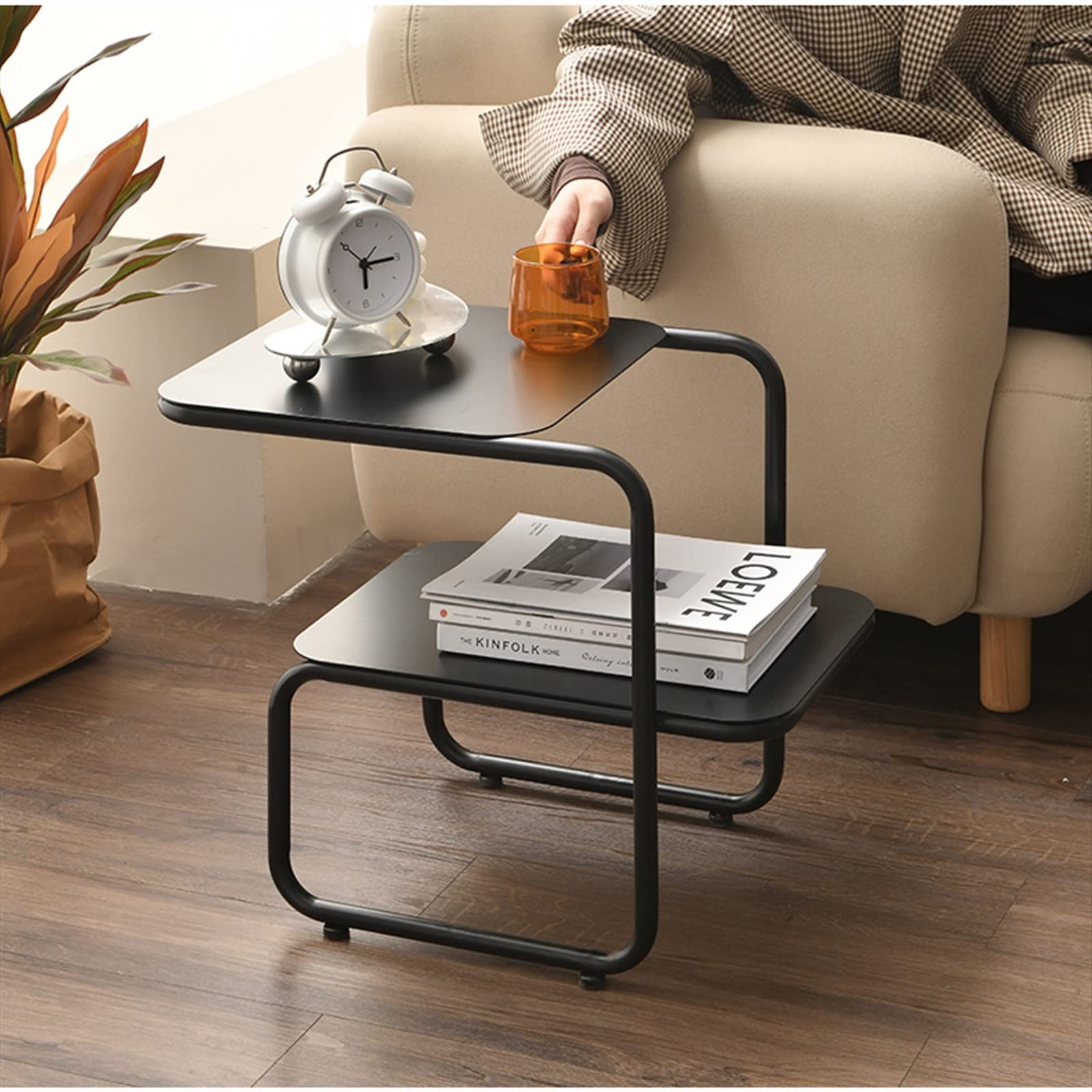 Modern 2-Tier Coffee Table with Storage - Black Wrought Iron Side Table for Living Room, Bedroom, or Office - Perfect as Sofa End Table, Bedside Table, or Space-Saving Corner Table