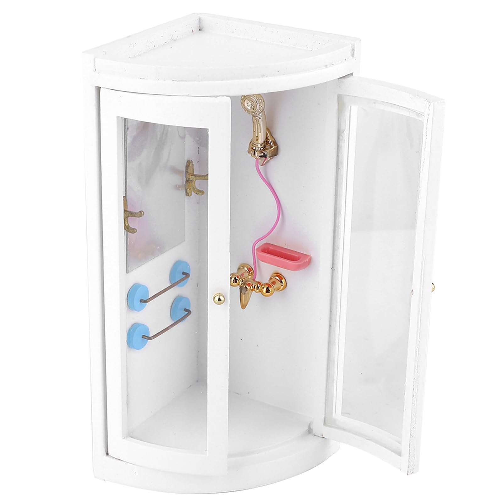 Miniature Wooden Shower Room for Dollhouse - Tiny Bathroom Furniture Set, DIY Dollhouse Accessories for Collectors & Kids (Perfect for 1:12 Scale Miniature House Displays & Creative Play)