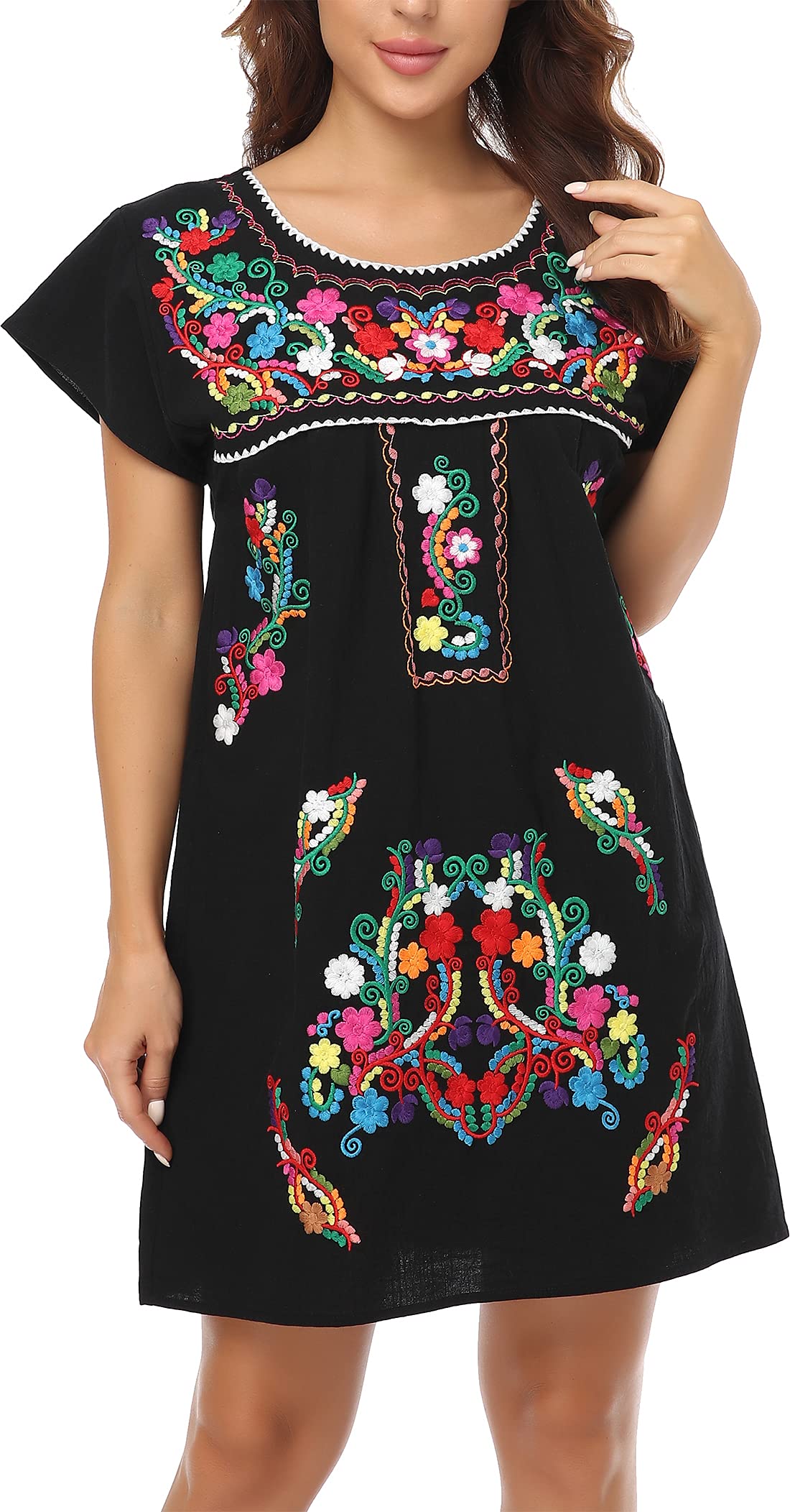 YZXDORWJ Women's Bohemian Maxi Dress - Embroidered Lace Short Sleeve Peasant Dress for Summer, Beach, and Casual Outings