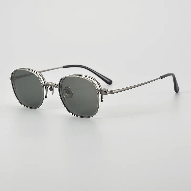 Stylish Black Semi-Rimless Oval Titanium Eyeglasses with Clip-On Sunglasses for Women - MK46 | Perfect for Outdoor Activities, Driving, and Fashion Accessories