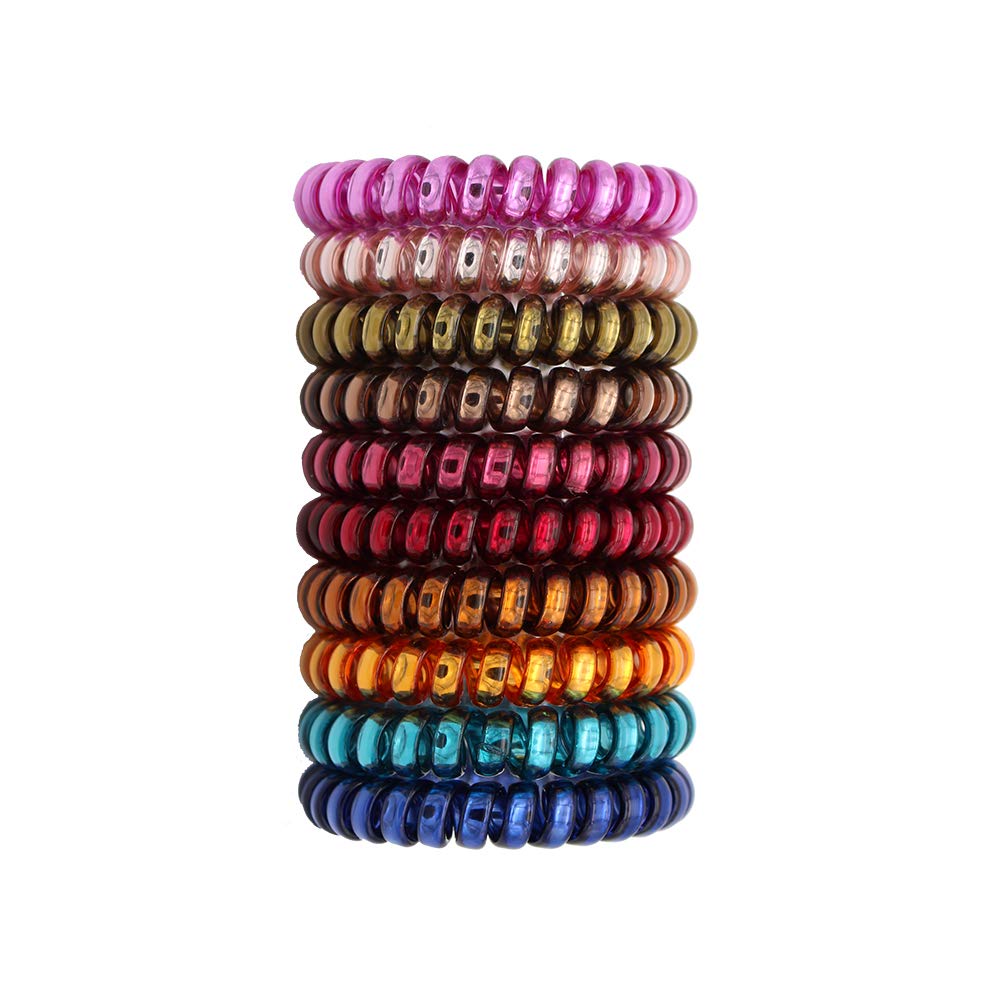 SWINATE Spiral Hair Ties 10 Pack - Colorful Traceless Elastic Coil Hair Ties for Women & Girls, Matte Phone Cord Hair Bands, Waterproof Hair Coils (Dark Big) - Perfect for Workouts, Yoga, Swimming & Everyday Hairstyles
