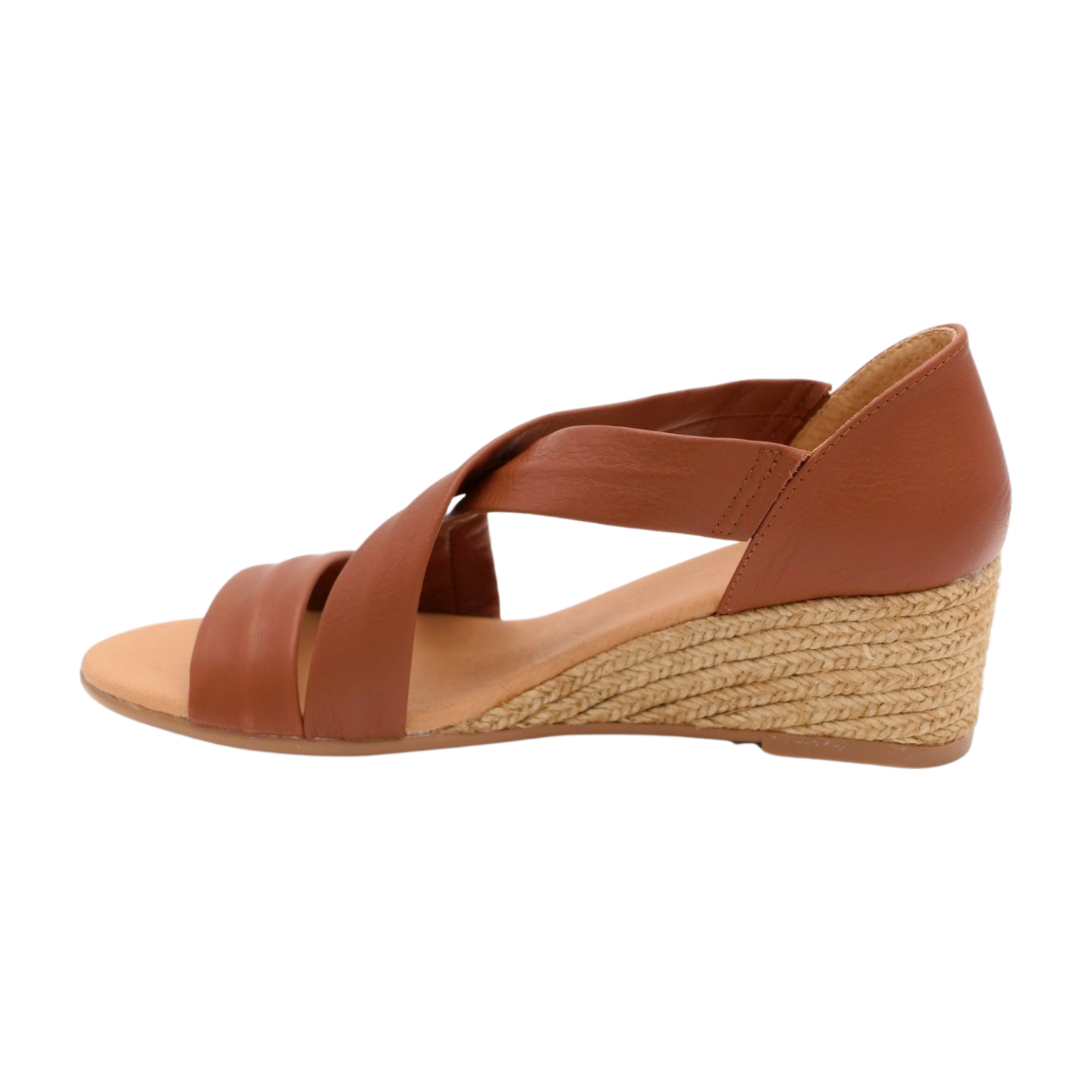 PINAZ Tan Leather Criss Cross Wedge Sandals for Women - Comfortable Summer Casual Shoes - Perfect for Beach, Vacation & Everyday Wear