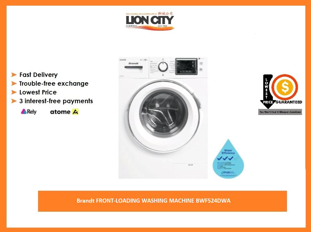 Brandt BWF524DWA Front Load Washing Machine - Energy Efficient, Large Capacity Laundry for Home & Apartment Use