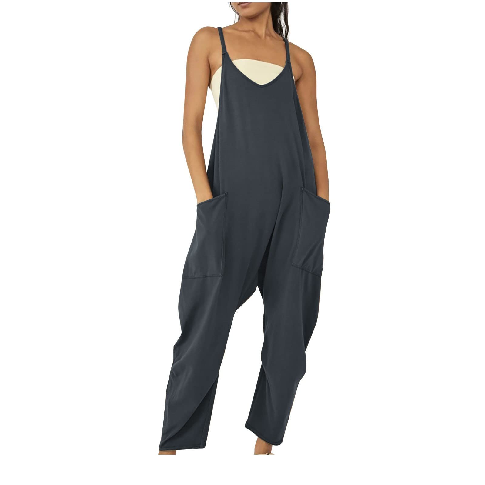Women's Overalls - Sleeveless Wide Leg Jumpsuit Romper with Pockets | Casual & Comfortable Loose Fit | Perfect for Summer Outings, Beach Vacations, and Everyday Wear 2024