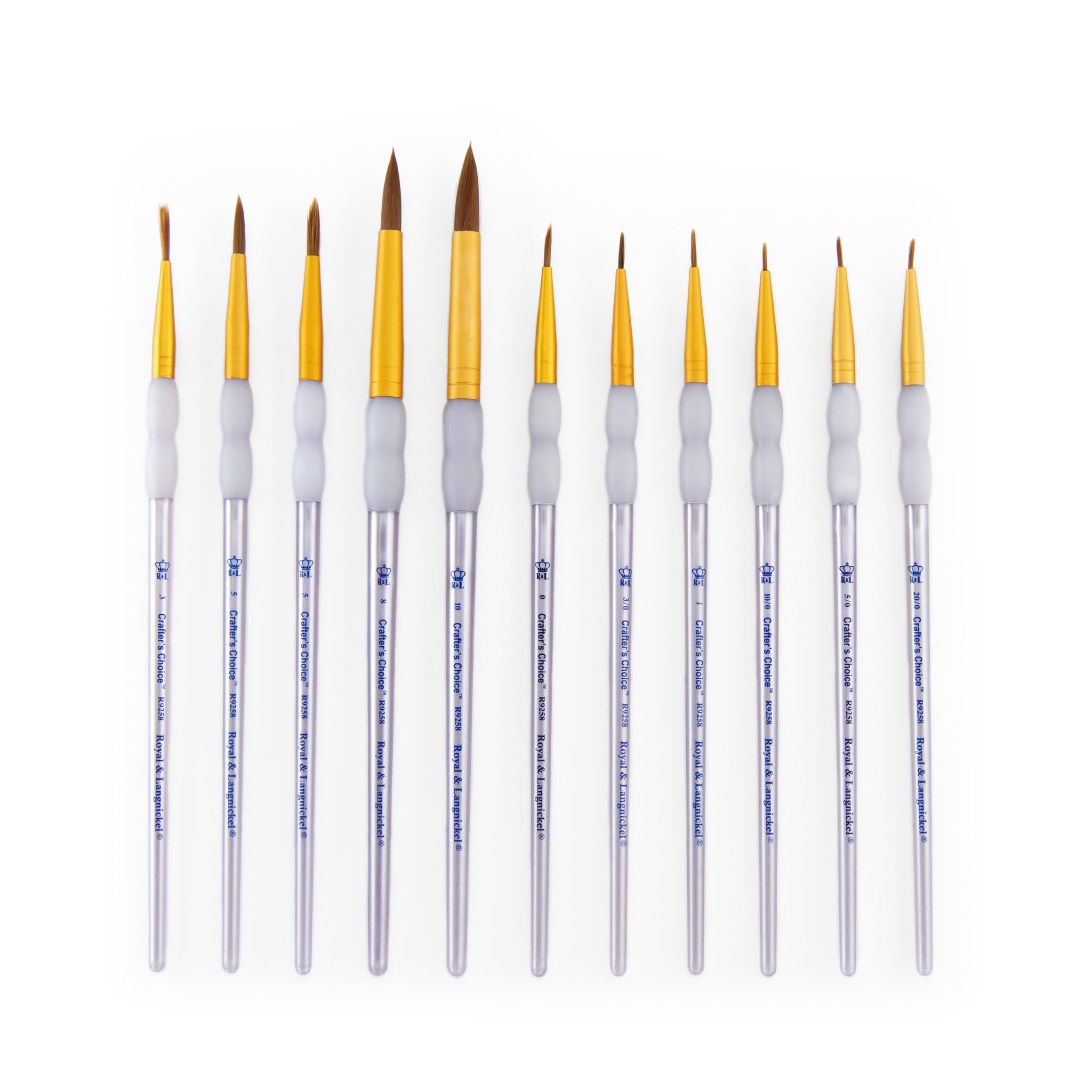 Royal & Langnickel Crafter's Choice 11-Piece Round Taklon Brush Set for Acrylic, Watercolor & Oil Painting - Professional Artist Paintbrushes for Canvas, Paper & Wood Art Projects