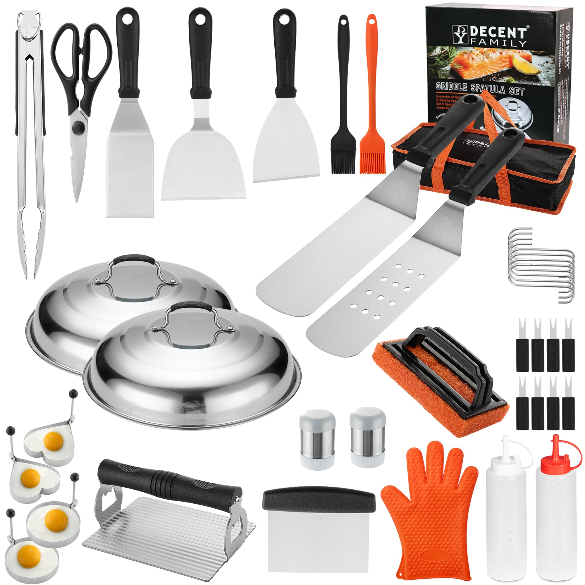 Blackstone Griddle Accessories Kit - 40PCS Premium Stainless Steel Cooking Set with Basting Cover, Spatula, Scraper, Burger Press, Tongs & Cleaning Tools | Perfect for Outdoor BBQ, Camping, Tailgating & Backyard Grilling