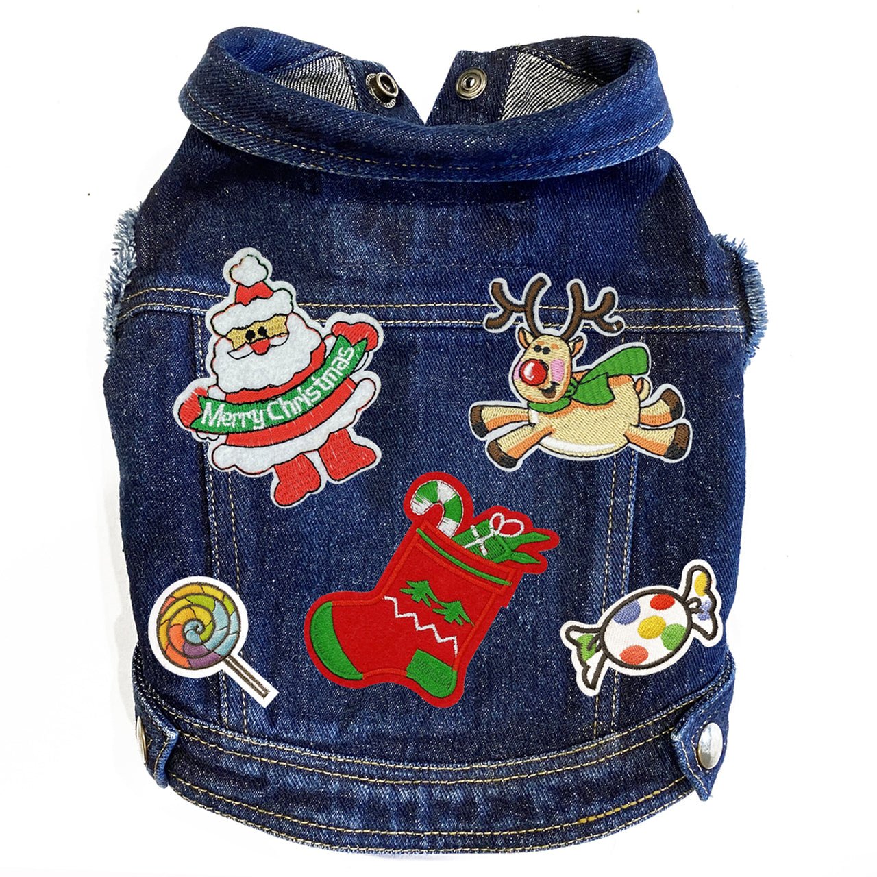 Festive Christmas Denim Jacket with Candy Patches - Holiday Party Outfit for Women & Teens - Perfect for Xmas Gatherings, Family Photos & Winter Celebrations