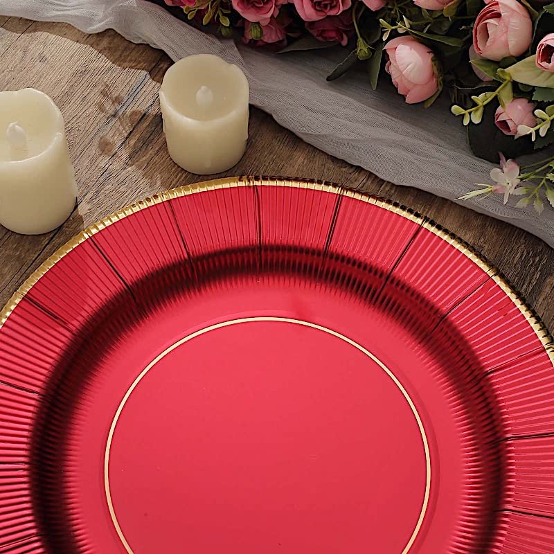 25 Pack 13-inch Round Disposable Paper Plates - Burgundy with Metallic Trim for Weddings, Parties, Catering & Home Decor - Elegant Charger Plates for Dinnerware & Table Setting