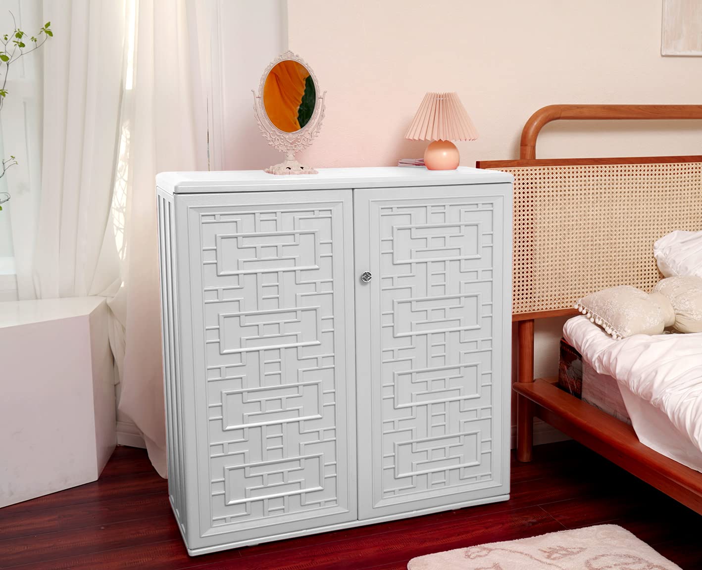 HOMSPARK 10 cu.ft White Outdoor Storage Shed - Weather Resistant Horizontal Cabinet for Lawn Mowers, Patio Furniture & Garden Tools | Perfect for Backyard, Garage & Poolside Organization