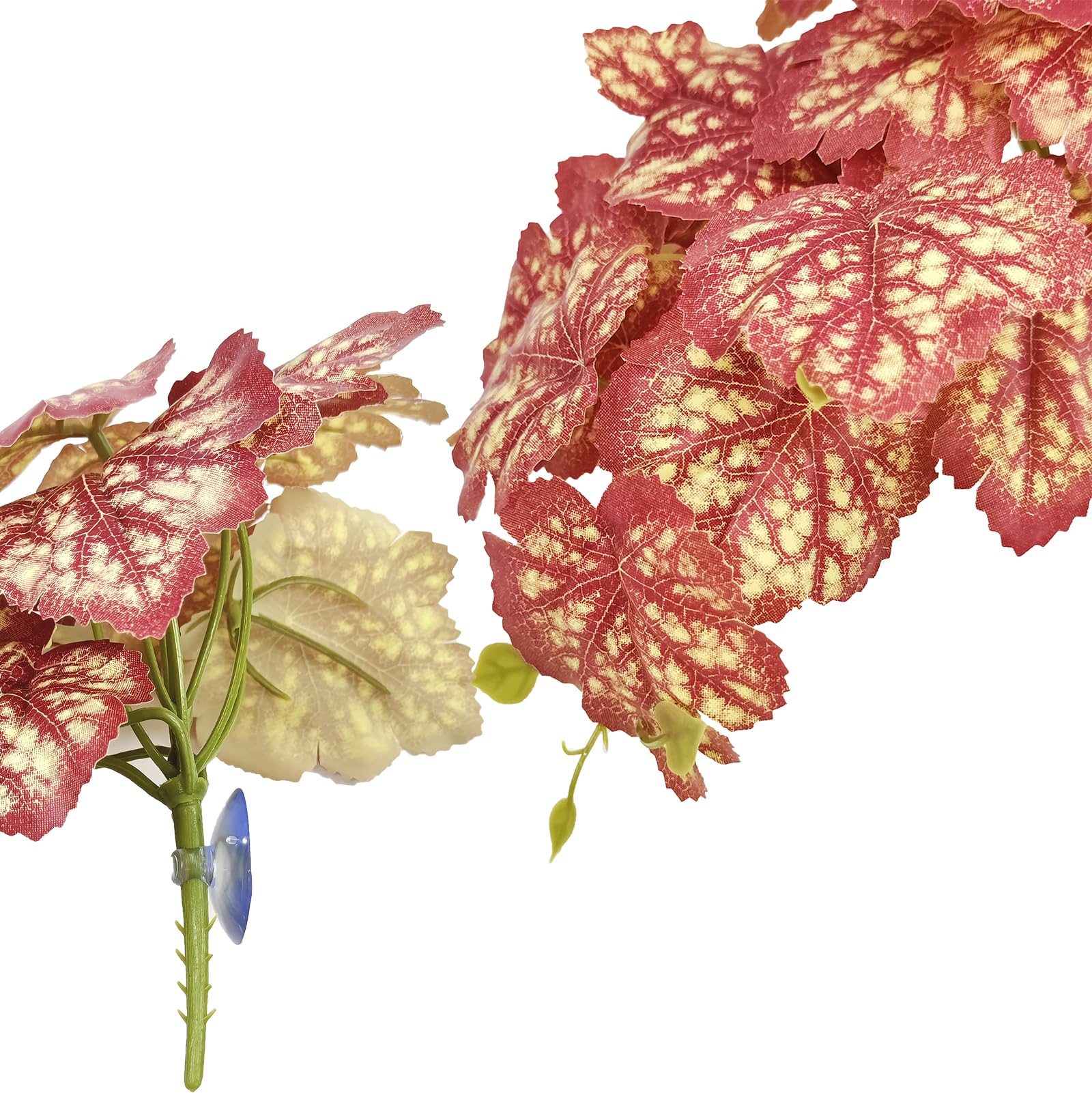 Woyrise 2PCS Pink Heuchera Reptile Plants - Terrarium Hanging Vines with Suction Cups for Bearded Dragons, Lizards, Snakes, Geckos & Frogs | Natural Habitat Decor for Reptile Tanks & Amphibian Enclosures | Perfect for Jungle-Themed Terrariums & Bioactive Vivariums