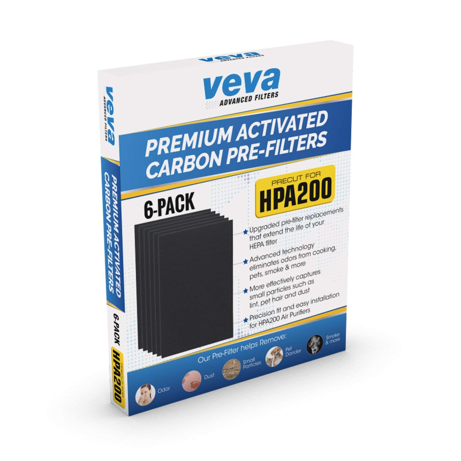 VEVA Air Purifier Filter Replacements - 6 Pack Precut Activated Carbon Pre-Filters for Honeywell HPA200 Series | Compatible with HPA200, HPA200B, HPA200W | Improves Air Quality in Bedrooms, Offices & Living Rooms