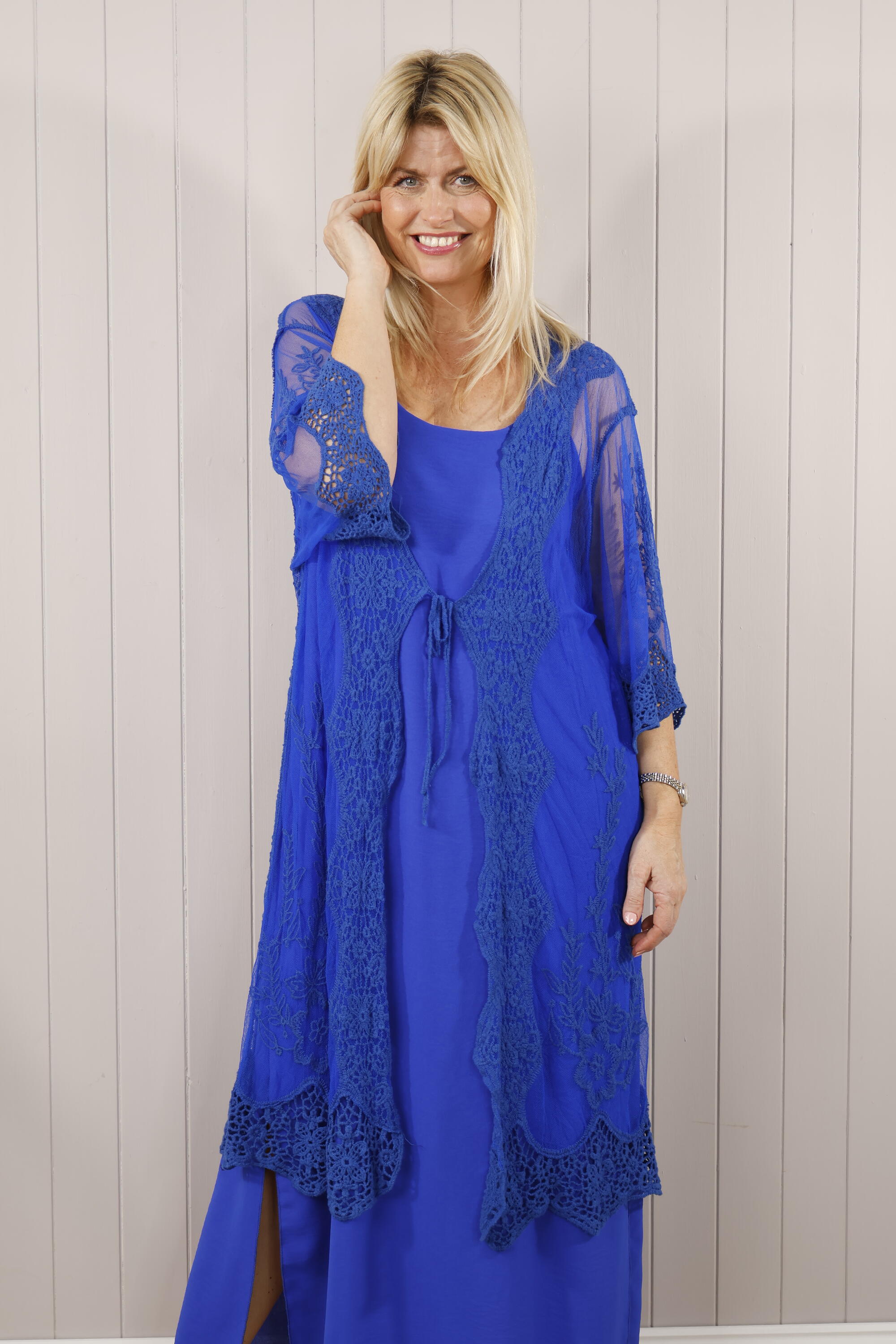 Royal Blue Peacock Sheer Cardigan - Lightweight Open Front Cover Up for Women - Perfect for Beach, Summer Evenings & Boho Outfits