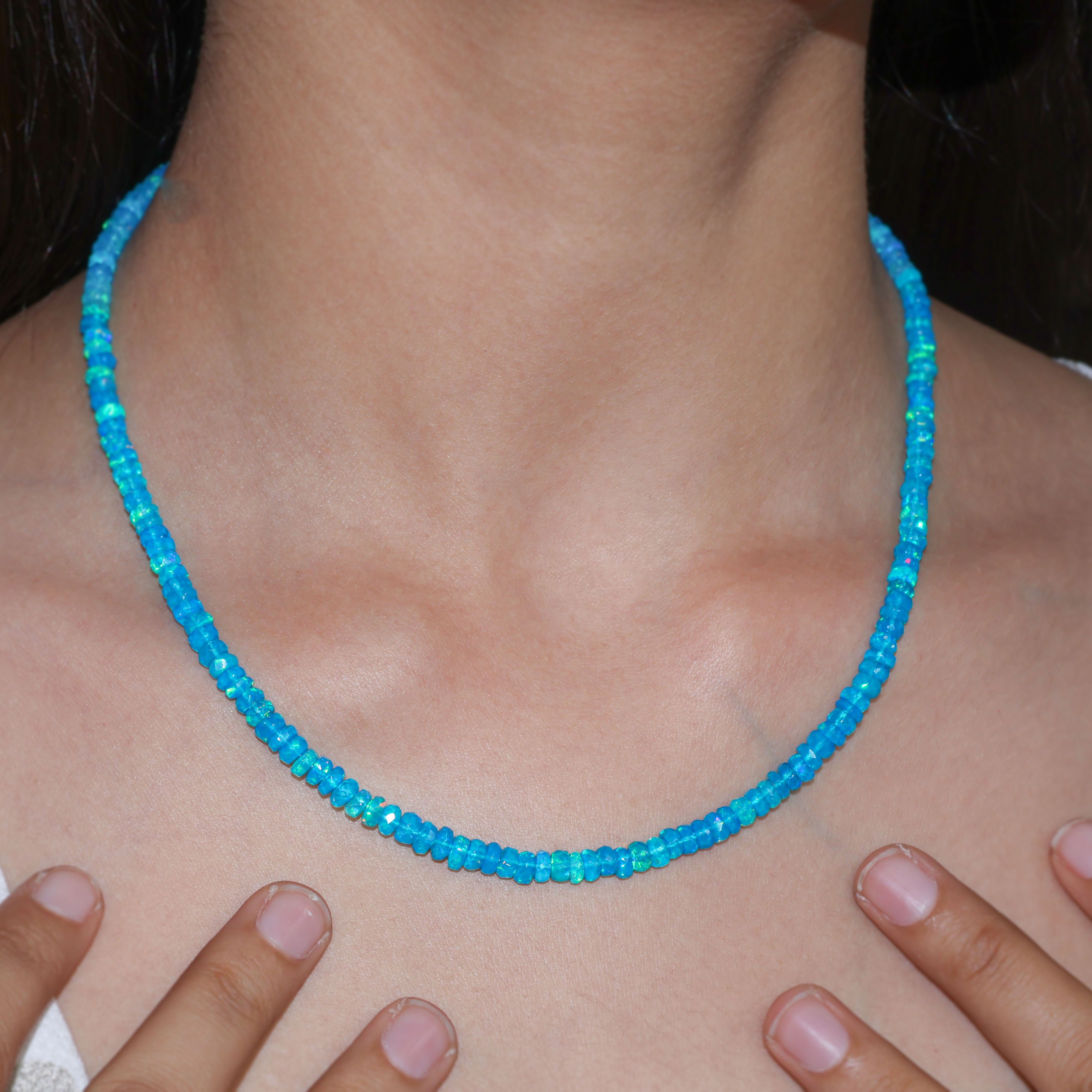 Paraiba Opal Beaded Necklace for Women - Elegant Handmade Jewelry Gift for Birthday, Anniversary & Special Occasions