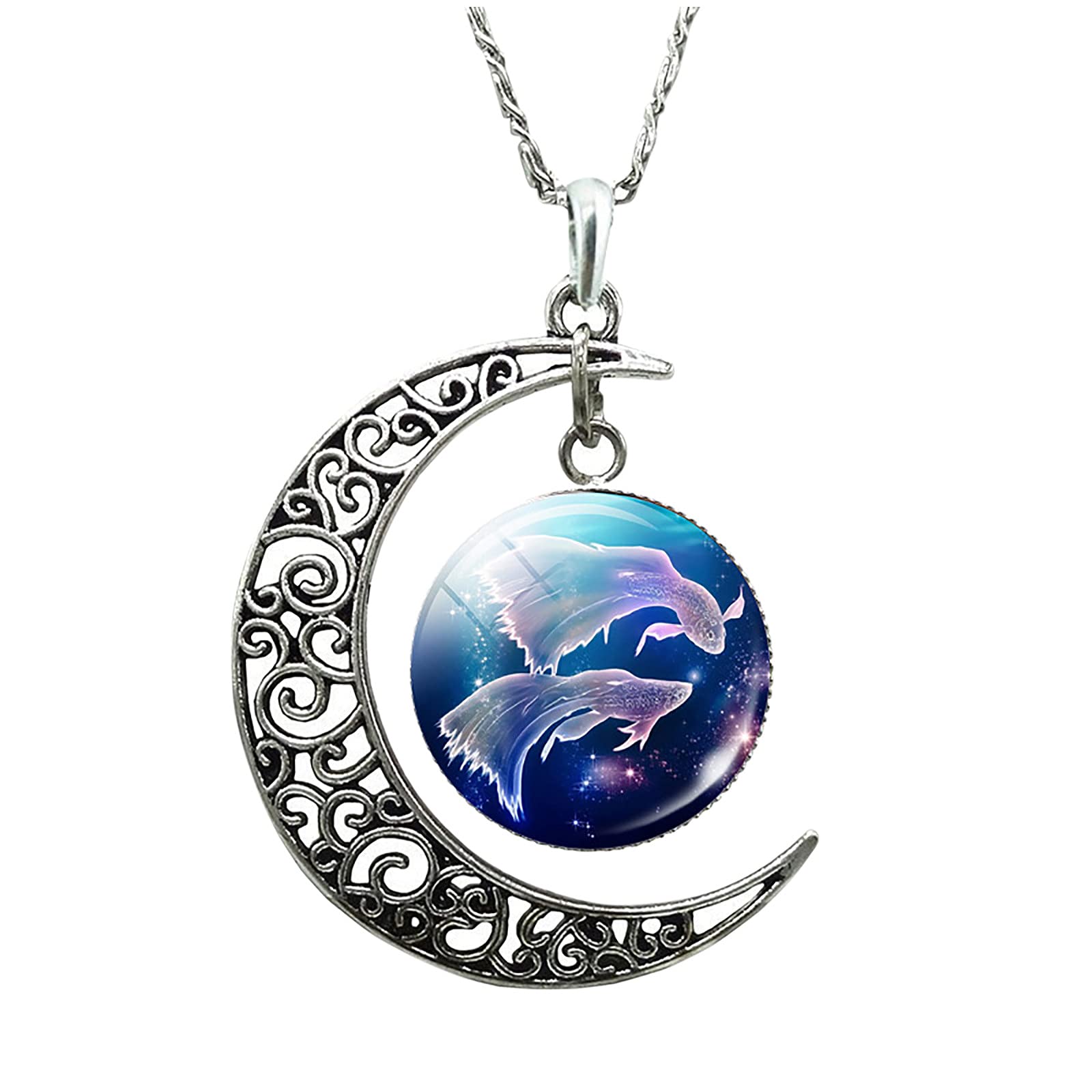 12 Constellation Moon Necklace - Zodiac Jewelry Gift for Women & Girls - Birthday & Mother's Day Present