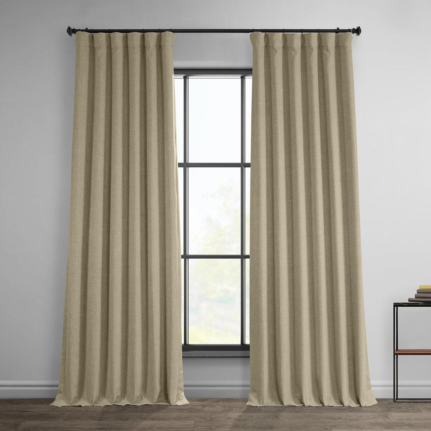 Textured Faux Linen Blackout Curtains - Thatched Tan Window Drapes for Bedroom & Living Room, Light Blocking Thermal Insulated Panels for Home Decor & Privacy
