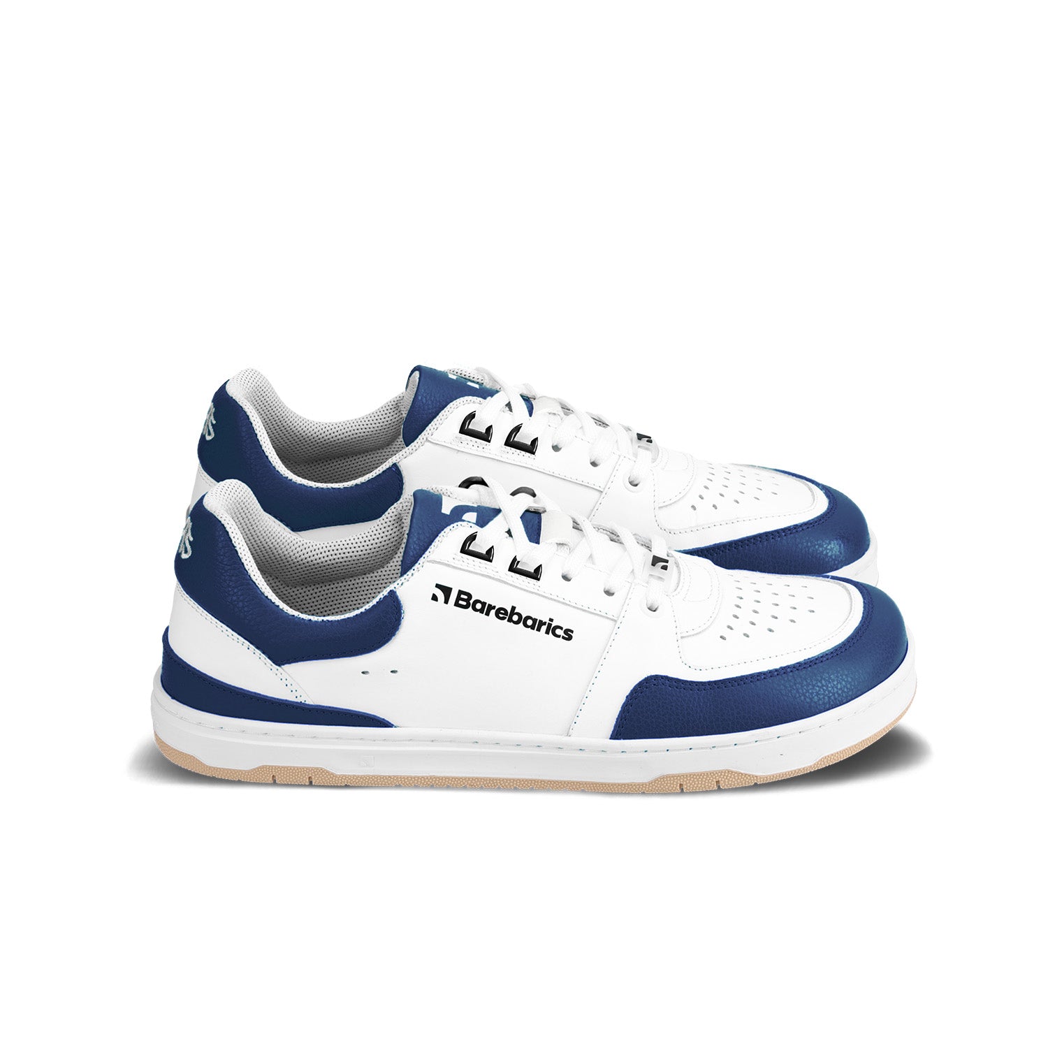 Barebarics Wave Barefoot Sneakers for Men & Women - White & Dark Blue Minimalist Shoes for Running, Walking & Gym Workouts