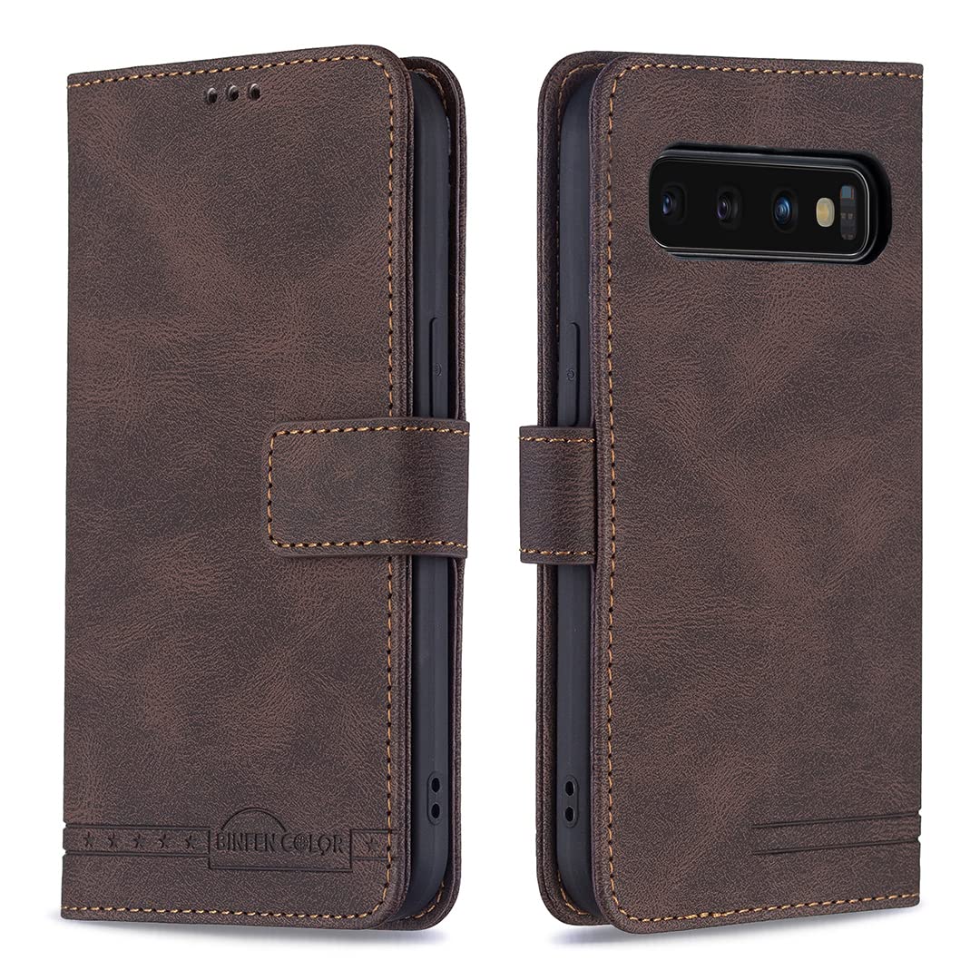 Premium Leather Wallet Case for Samsung Galaxy S10 Plus with Card Holder, Kickstand & Magnetic Clasp - Coffee Brown | Perfect for Business, Travel & Everyday Protection