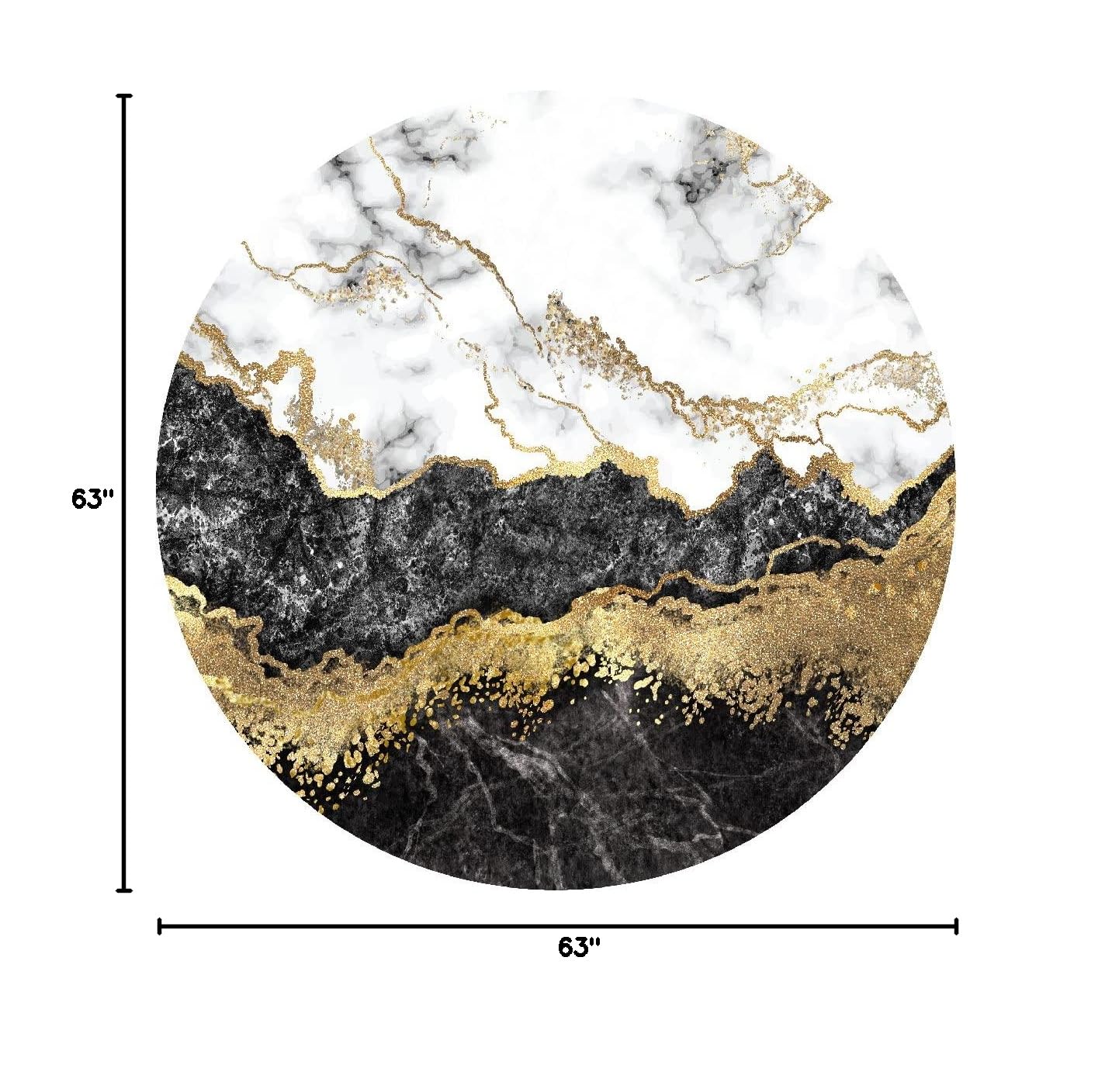 Black Gold Marble Pattern Modern Abstract Round Area Rug - 6ft Soft Washable Faux Wool Circular Carpet for Living Room, Bedroom & Dining Room | Contemporary Home Decor, Boho Chic Floor Covering for Lounge, Nursery & Office Spaces