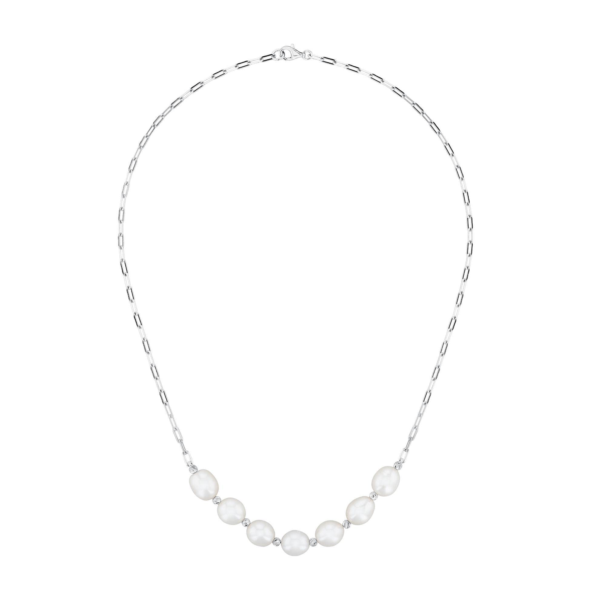 Elegant Freshwater Cultured Pearl & Brilliant Bead Sterling Silver Necklace for Women | Perfect for Weddings, Parties & Special Occasions
