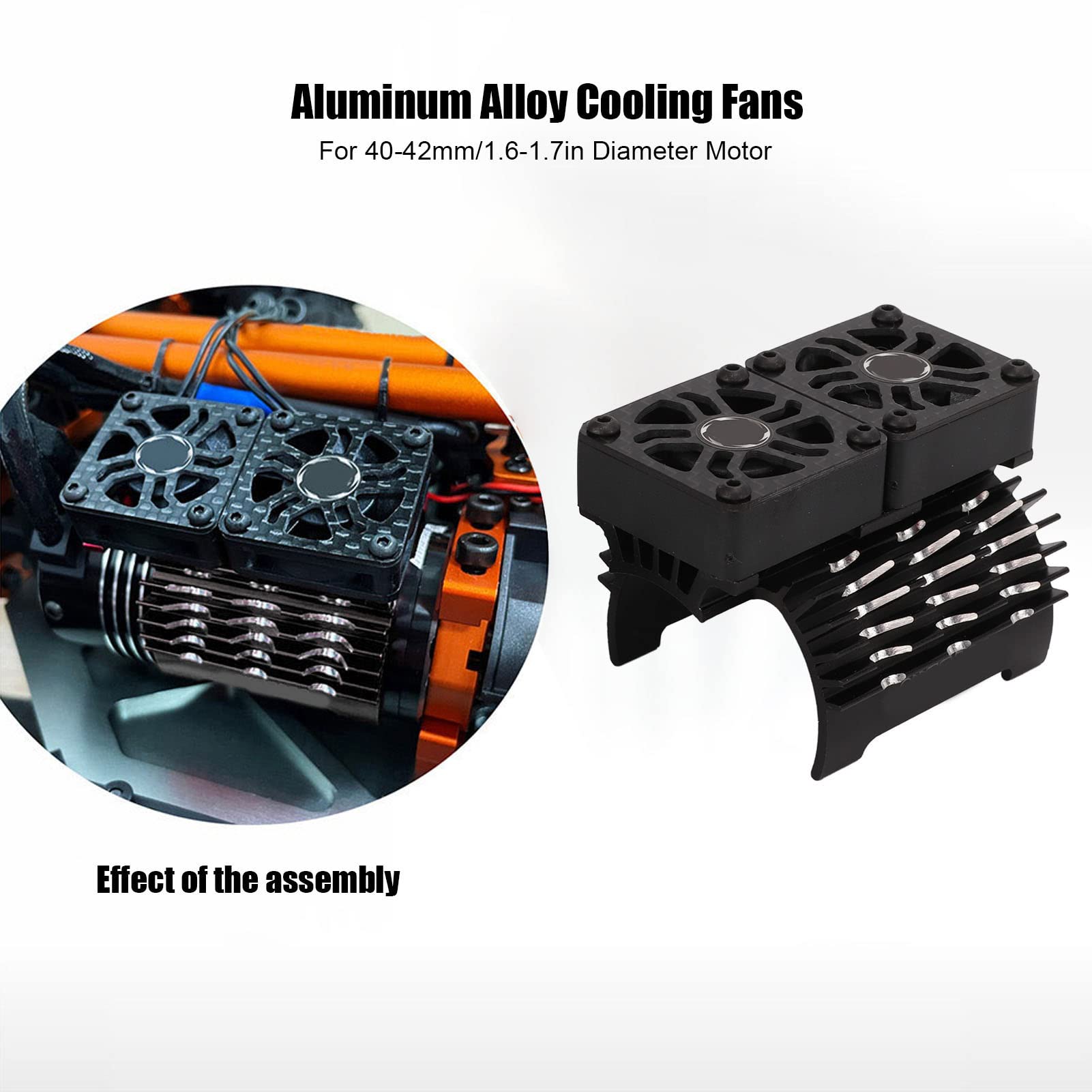 High Performance 40-42mm RC Brushless Motor Cooling Fan - Dual Aluminum Heat Sink for 1/8 Scale Remote Control Cars (Black) | Perfect for Off-Road Bashing, Racing & High-Speed RC Models