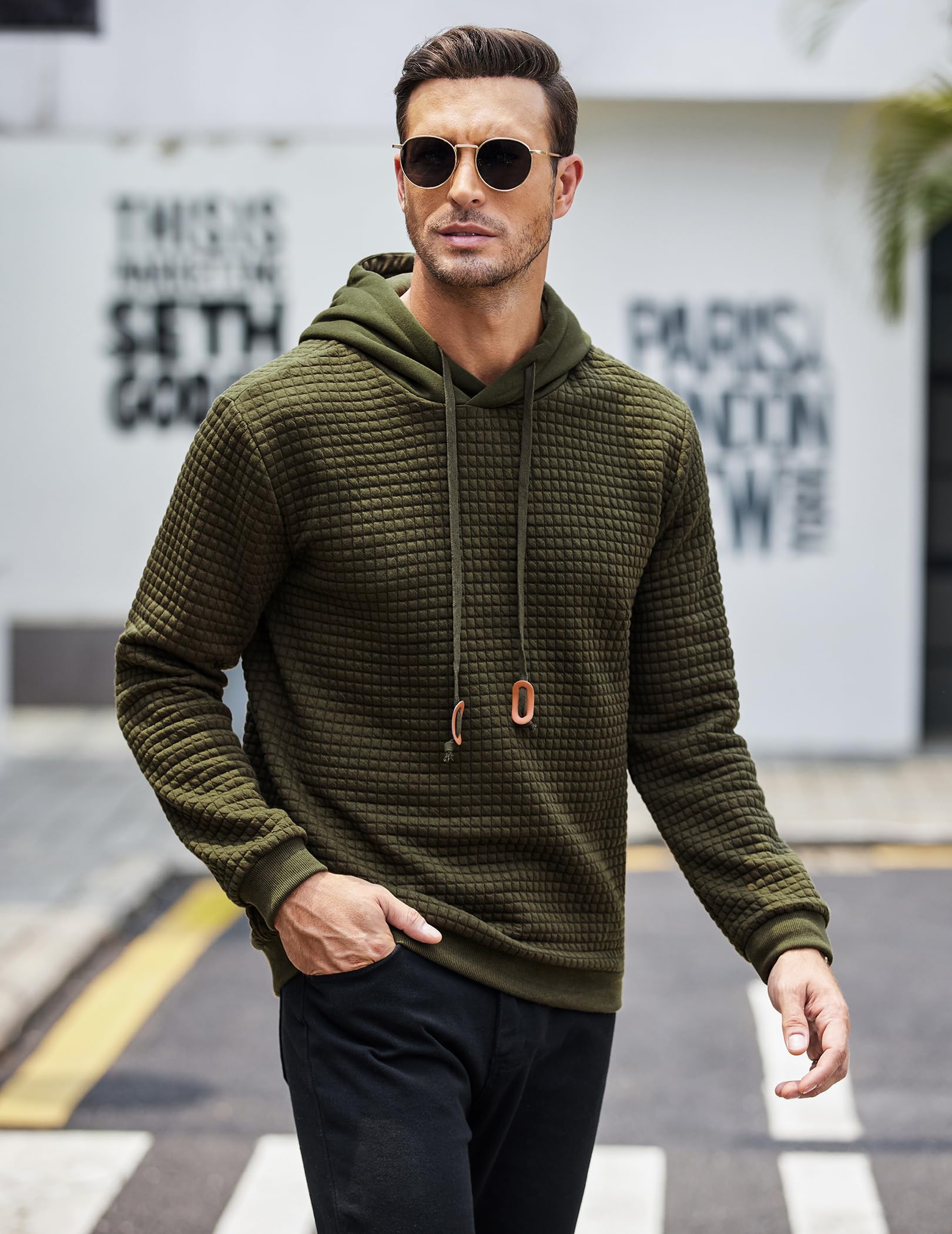 COOFANDY Men's Casual Hooded Sweatshirt - Long Sleeve Waffle Knit Pullover Hoodie with Drawstring | Comfortable Lounge Wear for Fall & Winter, Perfect for Outdoor Activities and Daily Casual Outfits