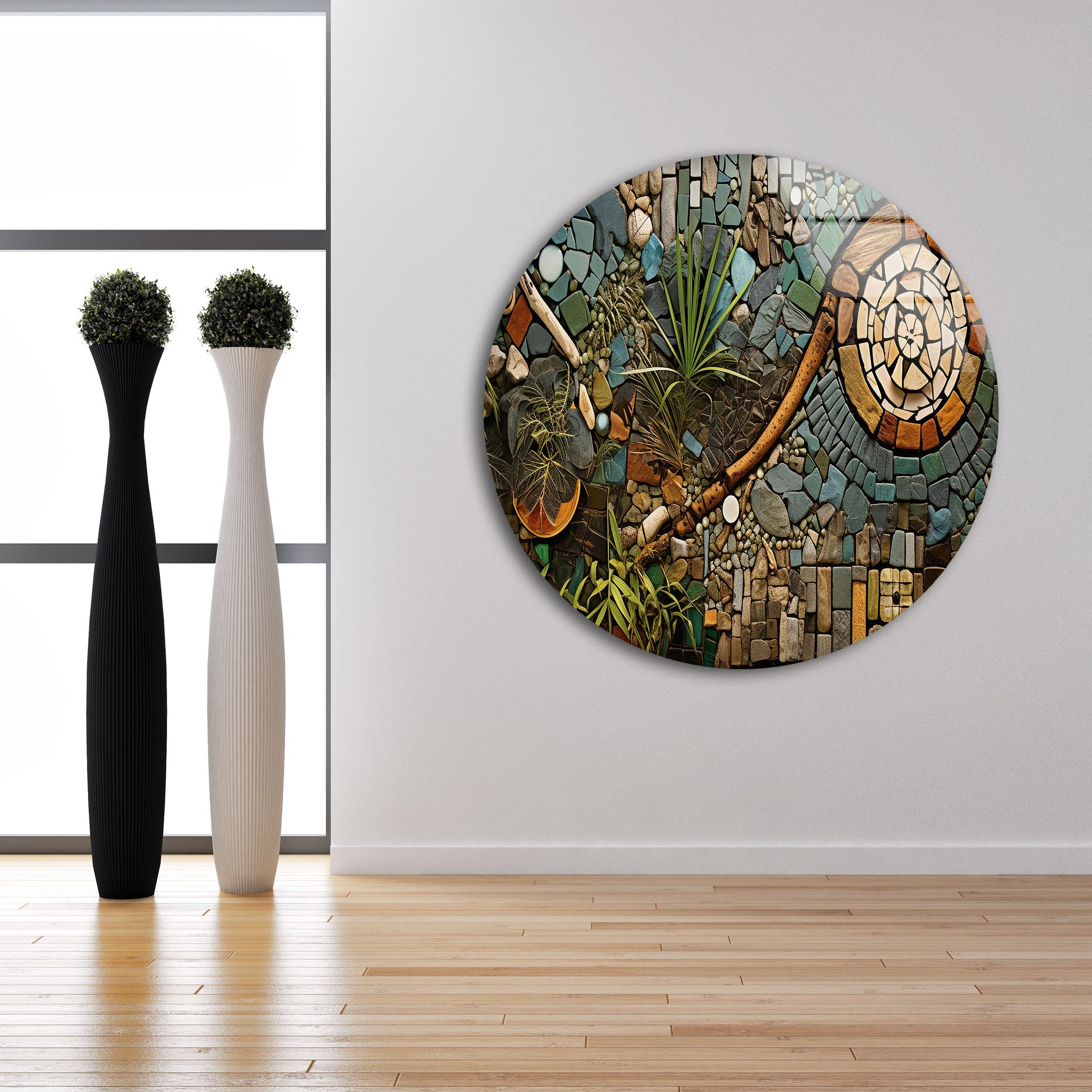 Blue & Brown Stones Glass Wall Art - Handcrafted Modern Home Decor for Living Room, Bedroom, or Office - Elegant Stained Glass Mosaic Panel for Unique Interior Design