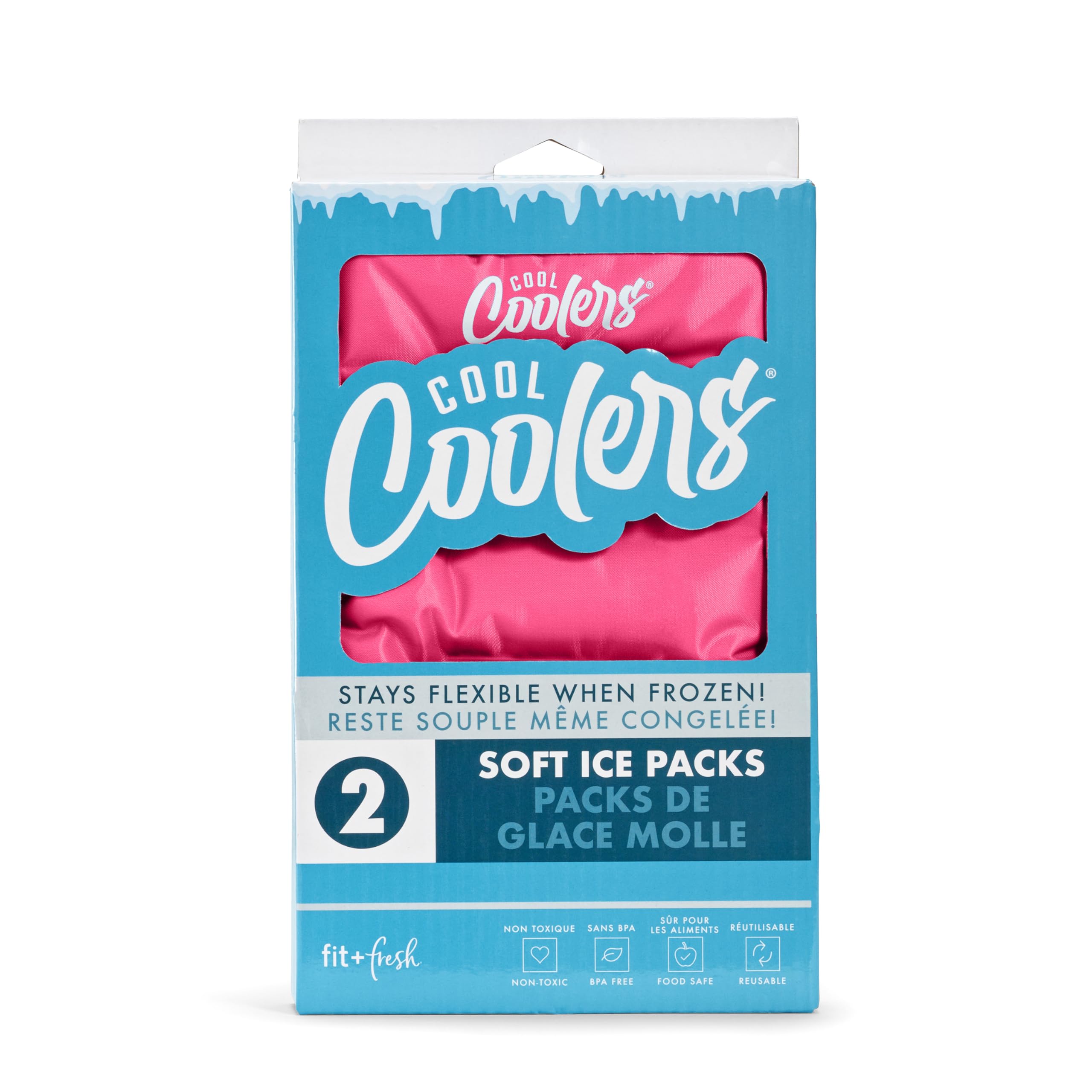 Fit & Fresh 2-Pack Soft Flexible Ice Packs for Coolers & Lunch Boxes - Reusable Freezer Packs with Stretch Nylon Cover (Hot Pink) - Perfect for Picnics, School Lunches & Outdoor Adventures