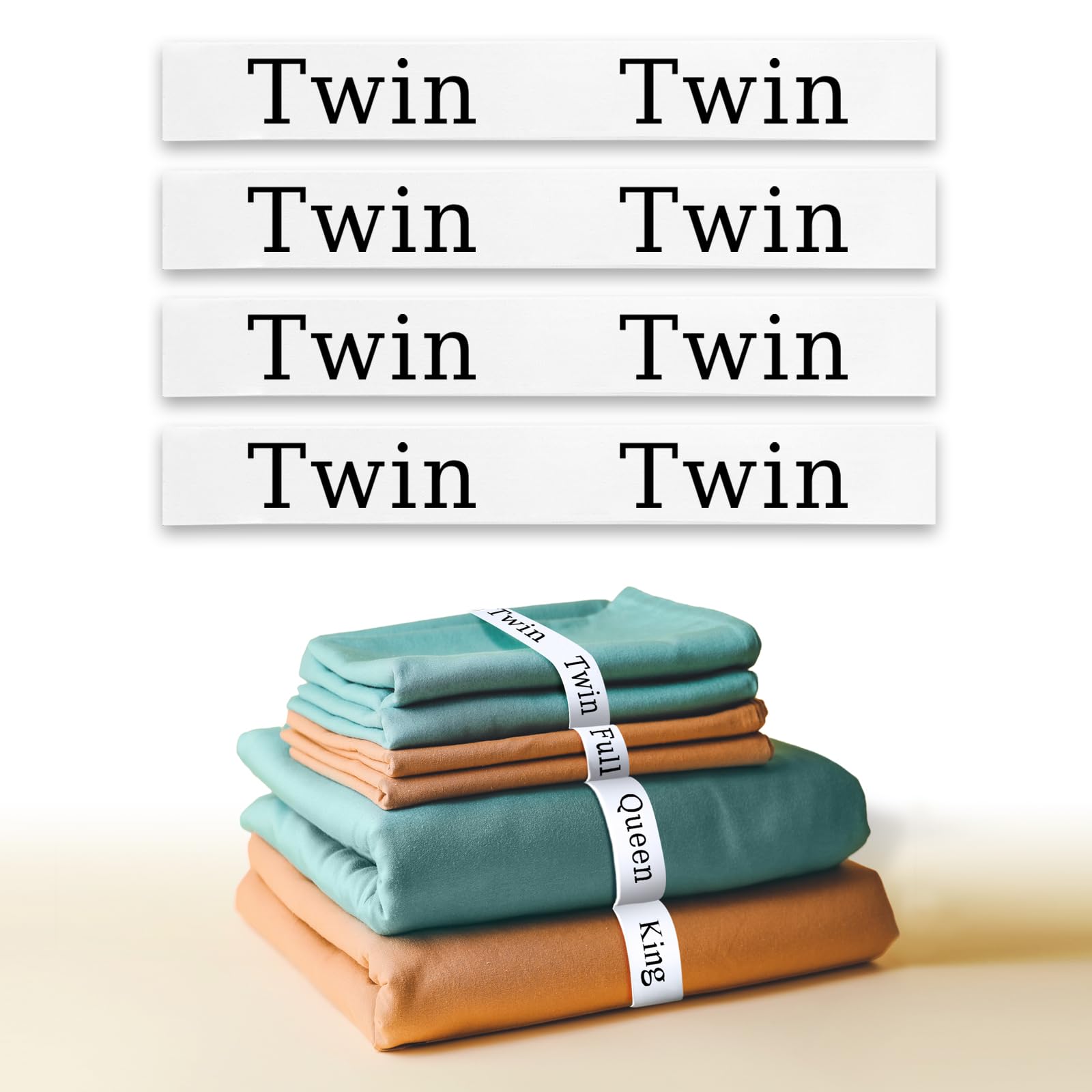 Elastic Bed Sheet Organizer Bands - 4 Pack Twin Size for Linen Closet & Laundry Room Storage - Labeled Sheet Fasteners for Pillow & Duvet Organization - Perfect for Home, Apartment, and Dorm Room Storage Solutions