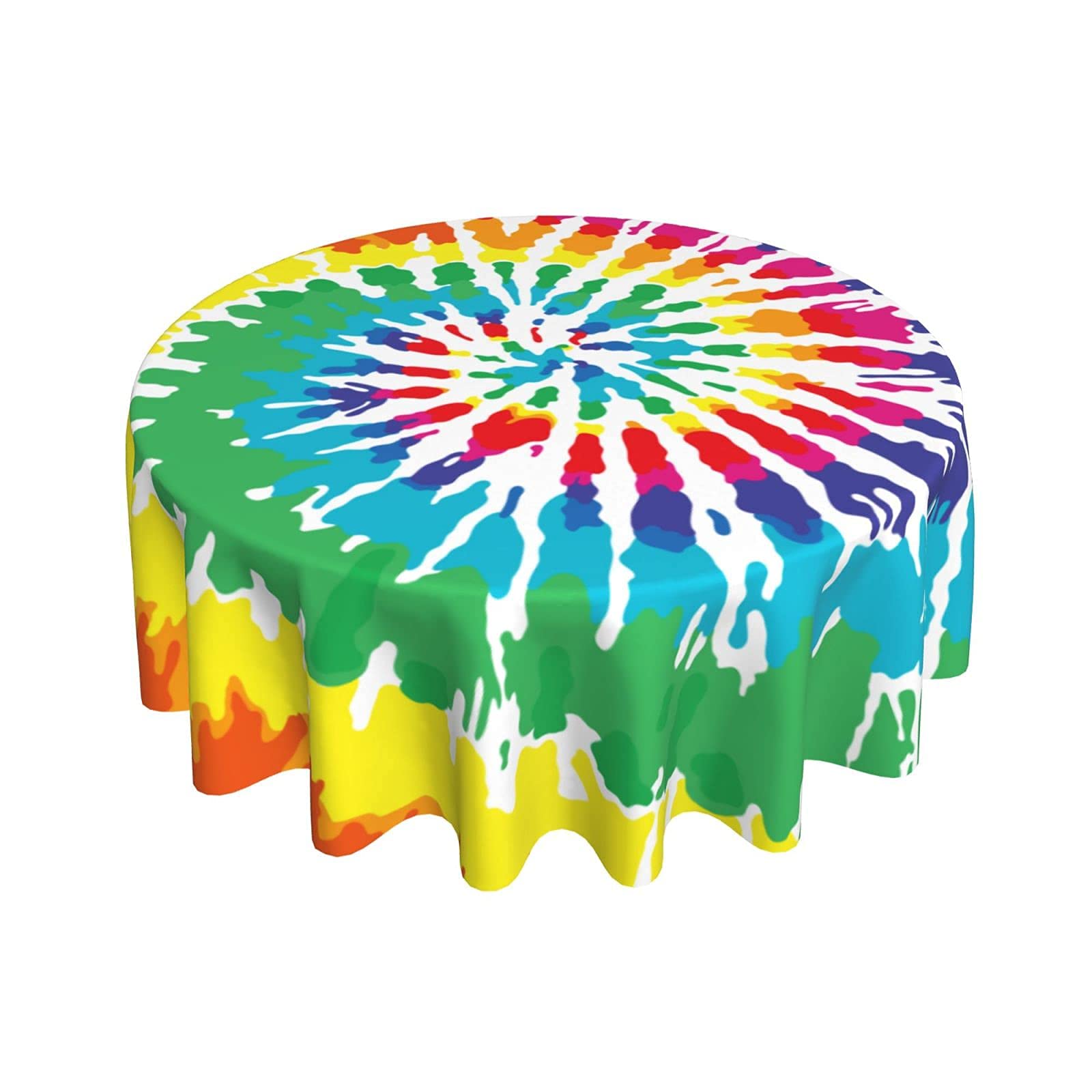 Vibrant Tie-Dye Rainbow Peace Round Tablecloth - Thickened Washable Table Cover for Kitchen, Dining, Party Decor (60 Inch) | Perfect for Boho Home Decor, Outdoor Picnics & Festive Gatherings