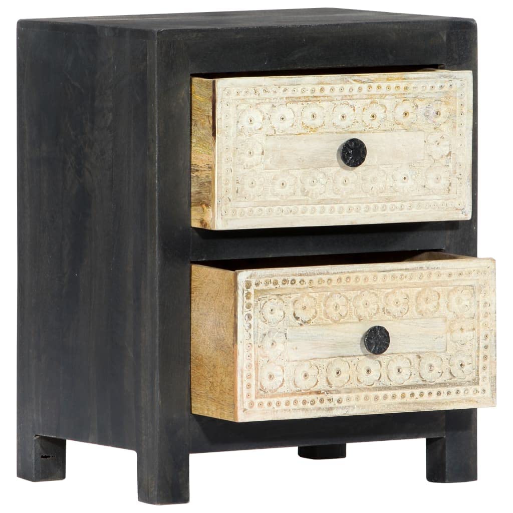 Hand Carved Solid Mango Wood Nightstand - 15.8