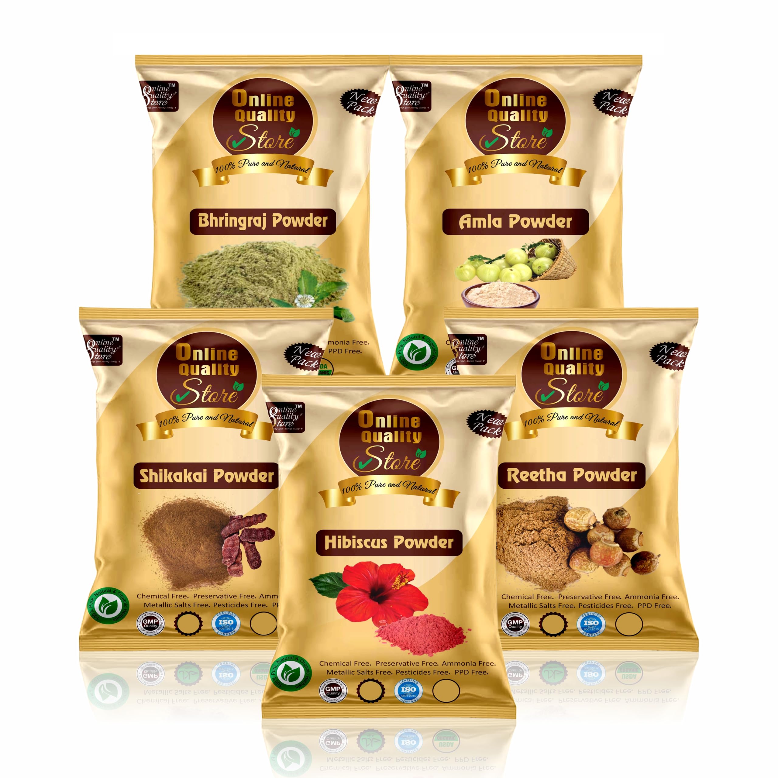 **Organic Amla Reetha Shikakai Hair Powder with Bhringraj & Hibiscus – 5 Pack (50g Each, 250g Total) | Natural Hair Growth & Scalp Care | Perfect for DIY Hair Masks & Ayurvedic Treatments**