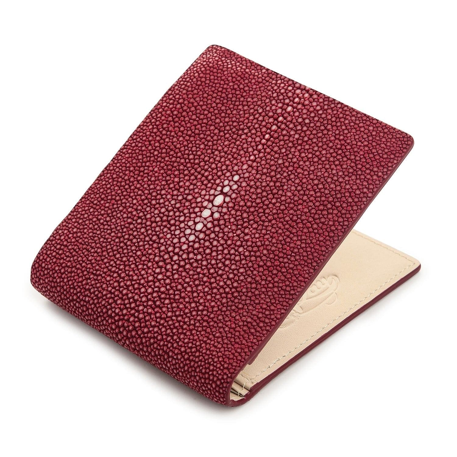 Genuine Stingray Skin Leather Wallet for Men - Red Burgundy Luxury Billfold - Perfect for Everyday Use, Business & Gift Giving