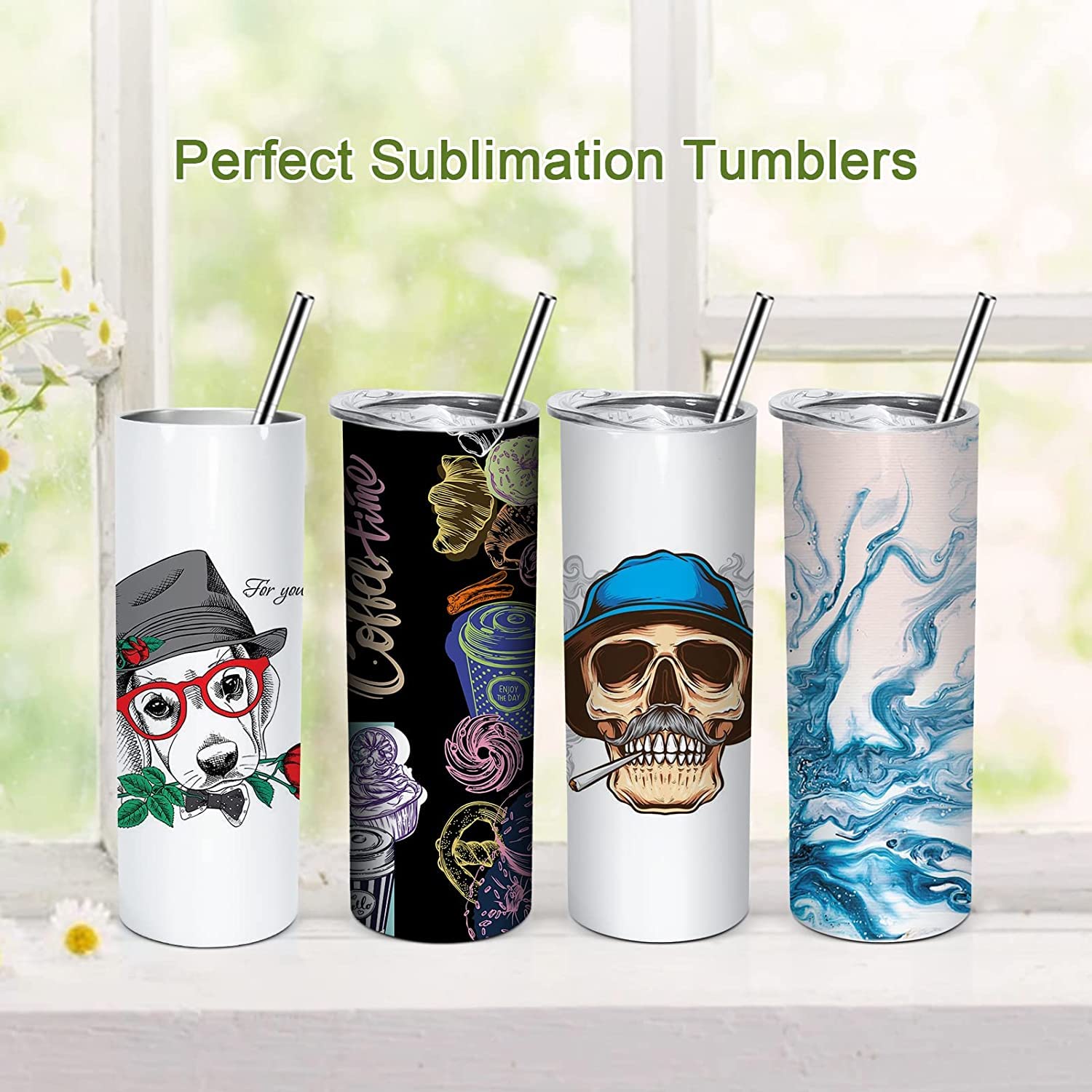 50 Pack 20oz Sublimation Tumblers - Skinny Straight Stainless Steel Blanks with Splash-proof Lid, Straw & Coaster - Bulk Sublimation Blanks for Heat Press Machine - Perfect for DIY Crafts, Personalized Gifts & Promotional Items (Ships in US)