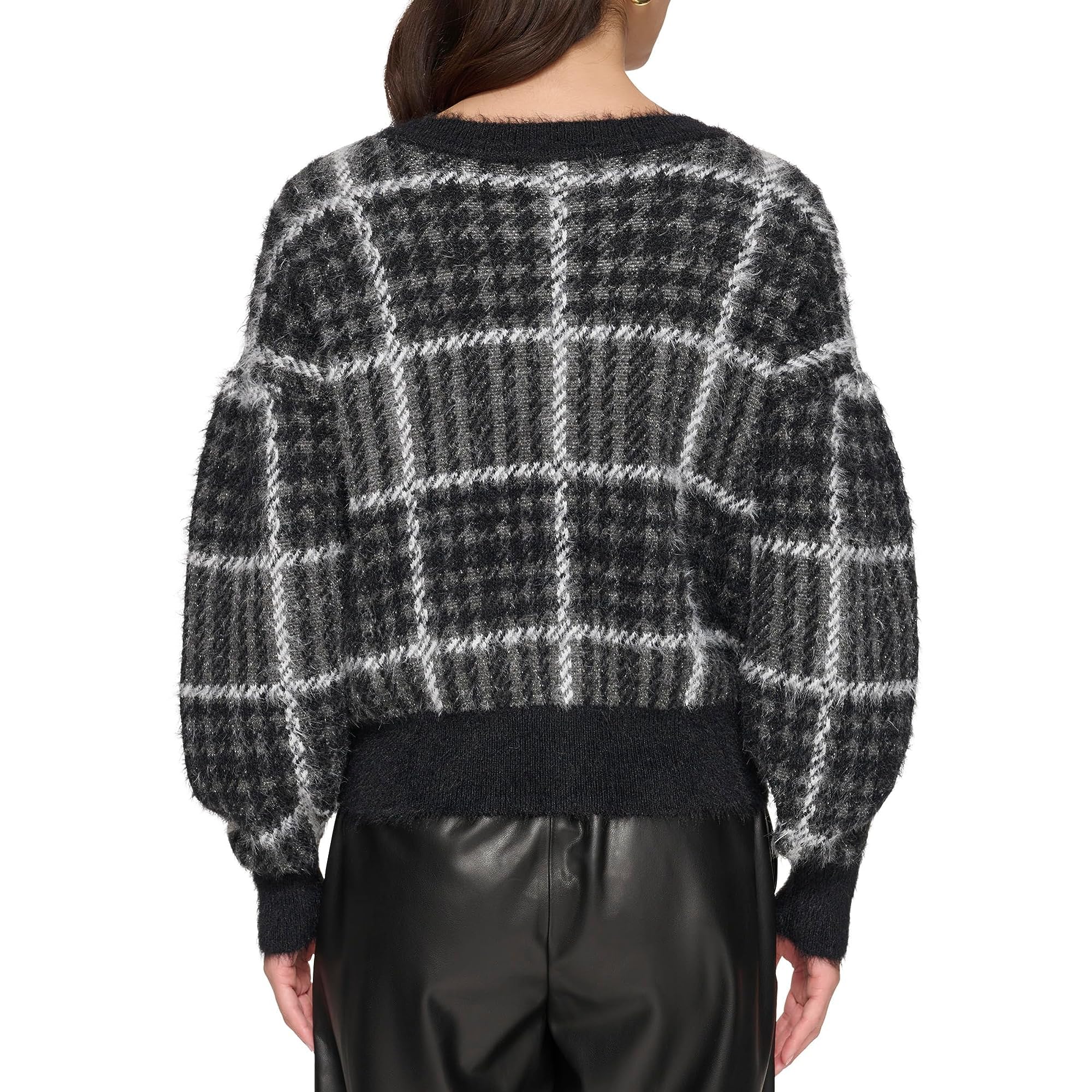 DKNY Women's Long Sleeve Plaid Sweater - Classic Box Pattern Pullover for Fall & Winter | Casual Office Wear, Date Night Outfits, Holiday Layering