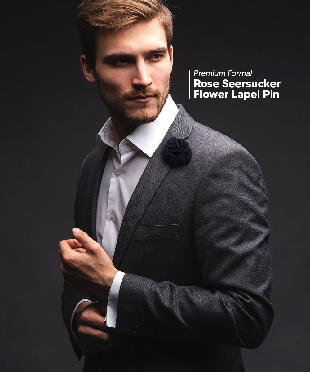 Seersucker Rose Flower Lapel Pin for Men - Elegant Rose Brooch & Boutonniere | Perfect for Weddings, Suits & Formal Occasions
