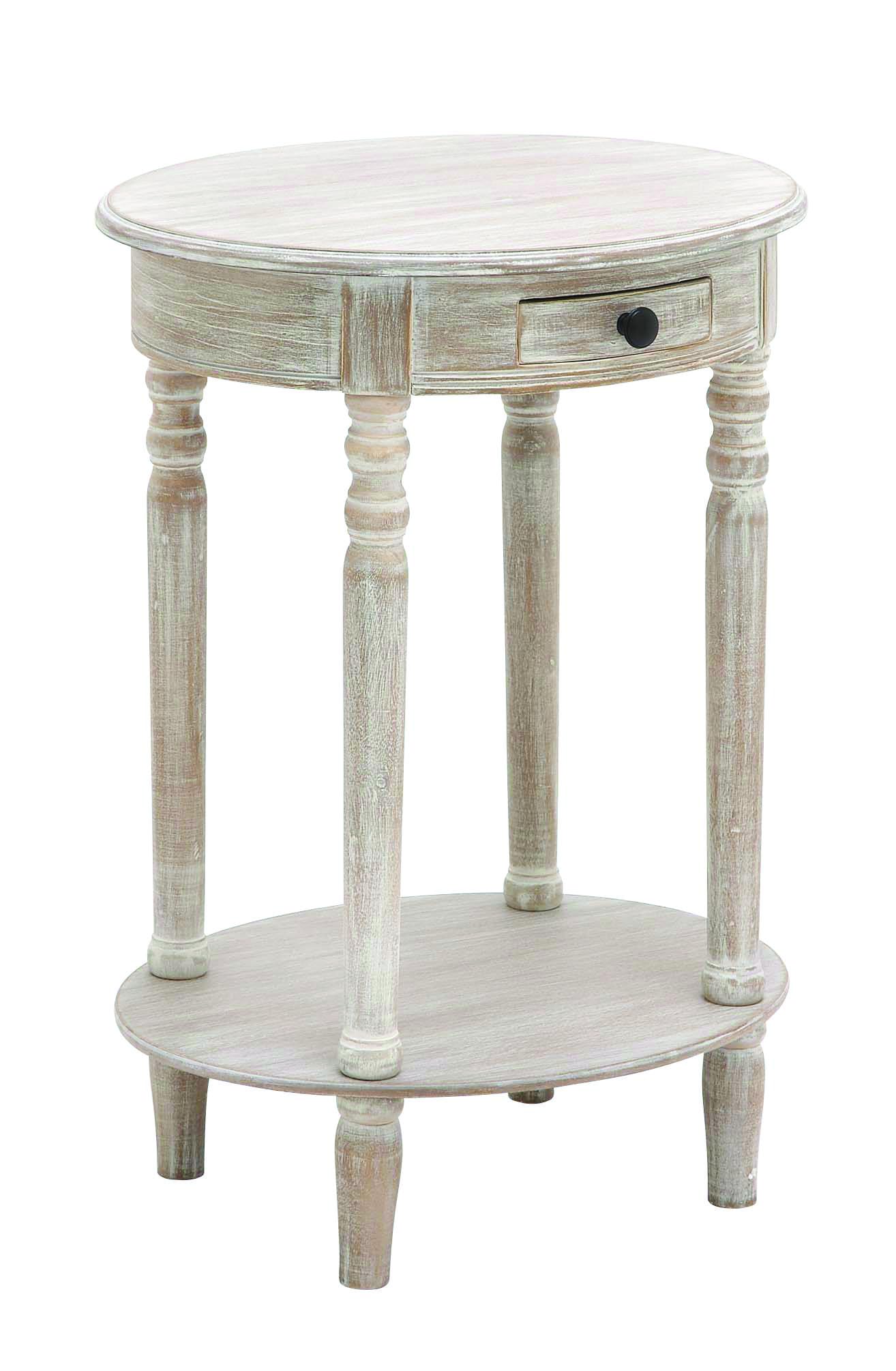 Deco 79 Whitewashed Light Brown Oval Wood Side End Table with 1 Drawer & Shelf, Turned Legs - 20
