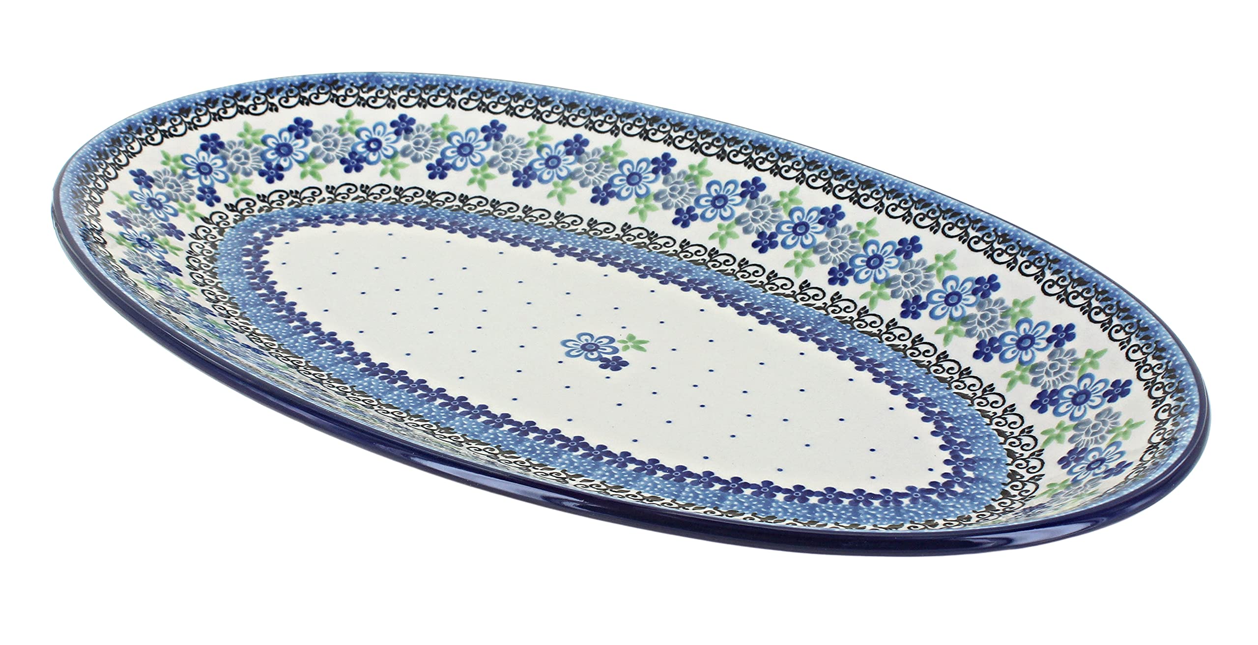 Blue Rose Polish Pottery Eliza Oval Platter - Handmade Ceramic Serving Dish for Holidays, Weddings & Special Occasions