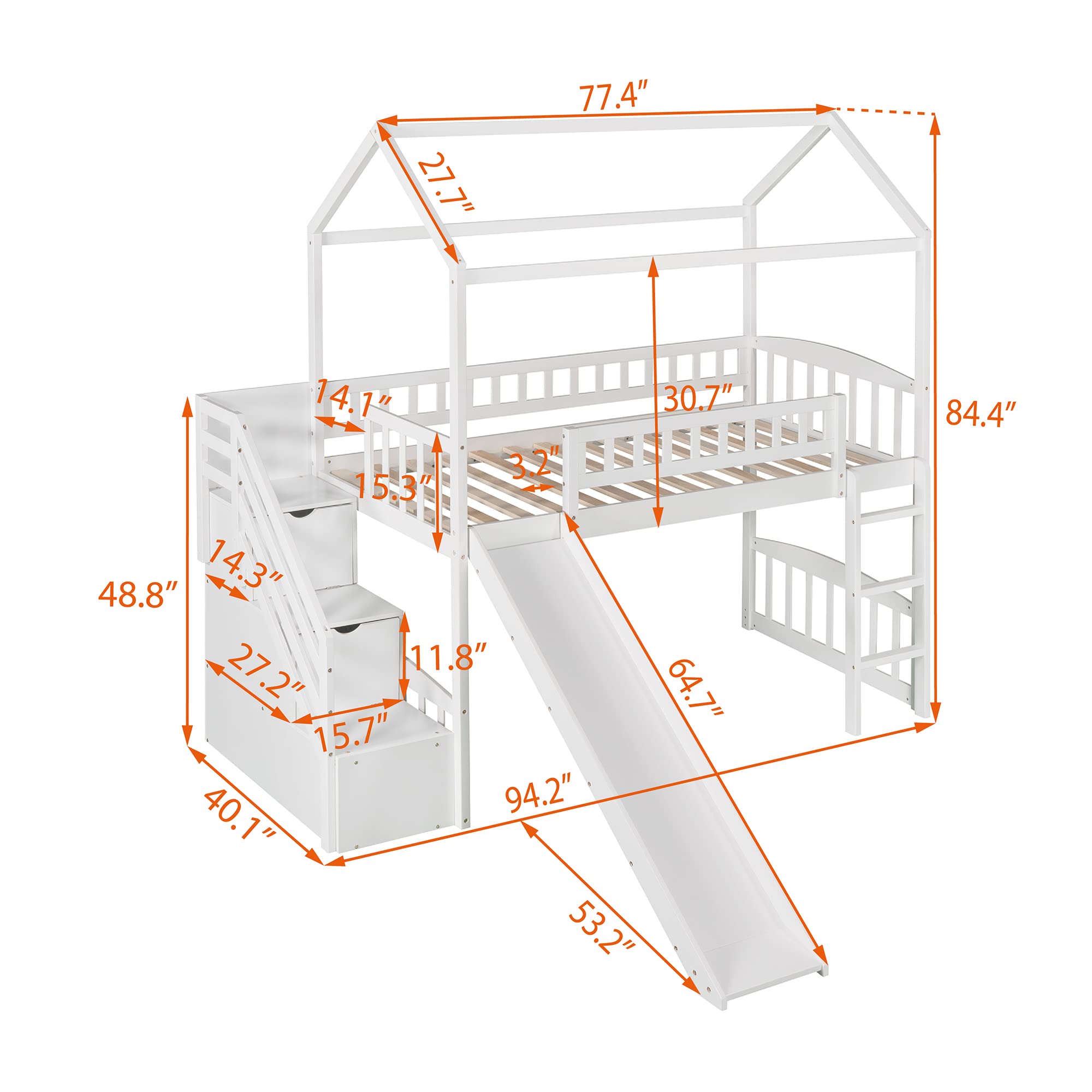 Harper & Bright Designs Twin Loft Bed with Slide, Staircase & Drawers - Wooden Kids Loft Bed Frame for Boys & Girls - No Box Spring Needed - White - Perfect for Small Bedrooms, Playrooms & Kids' Sleepovers